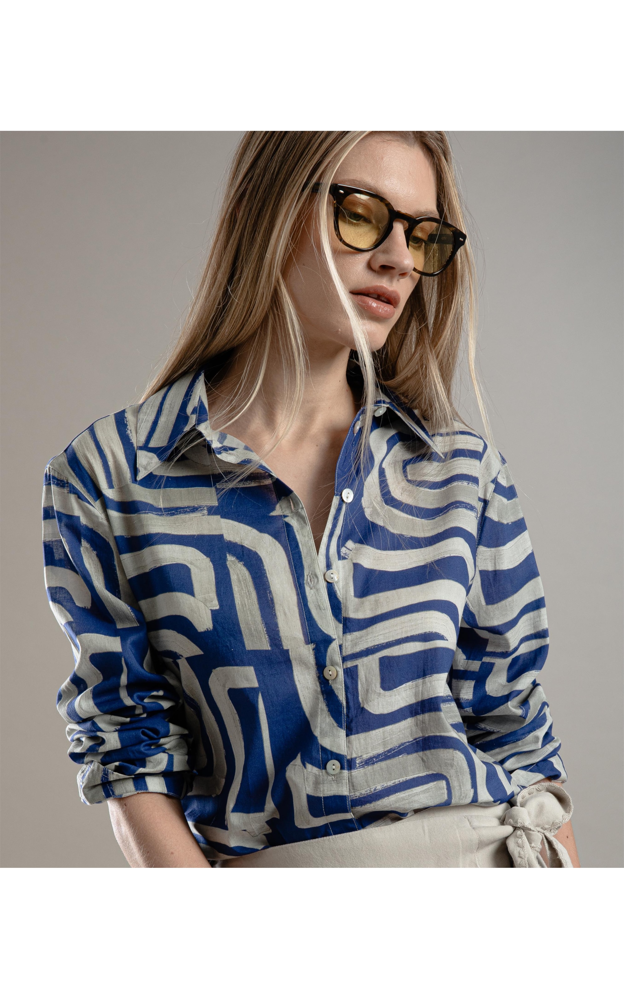 Camisa Sardenha Brush  Tiles Algodao Azul Bic