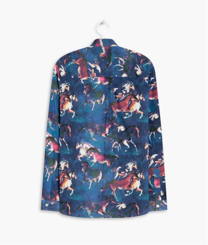 Camisa Sardenha Caballos Voil de Algodão Azul Bic