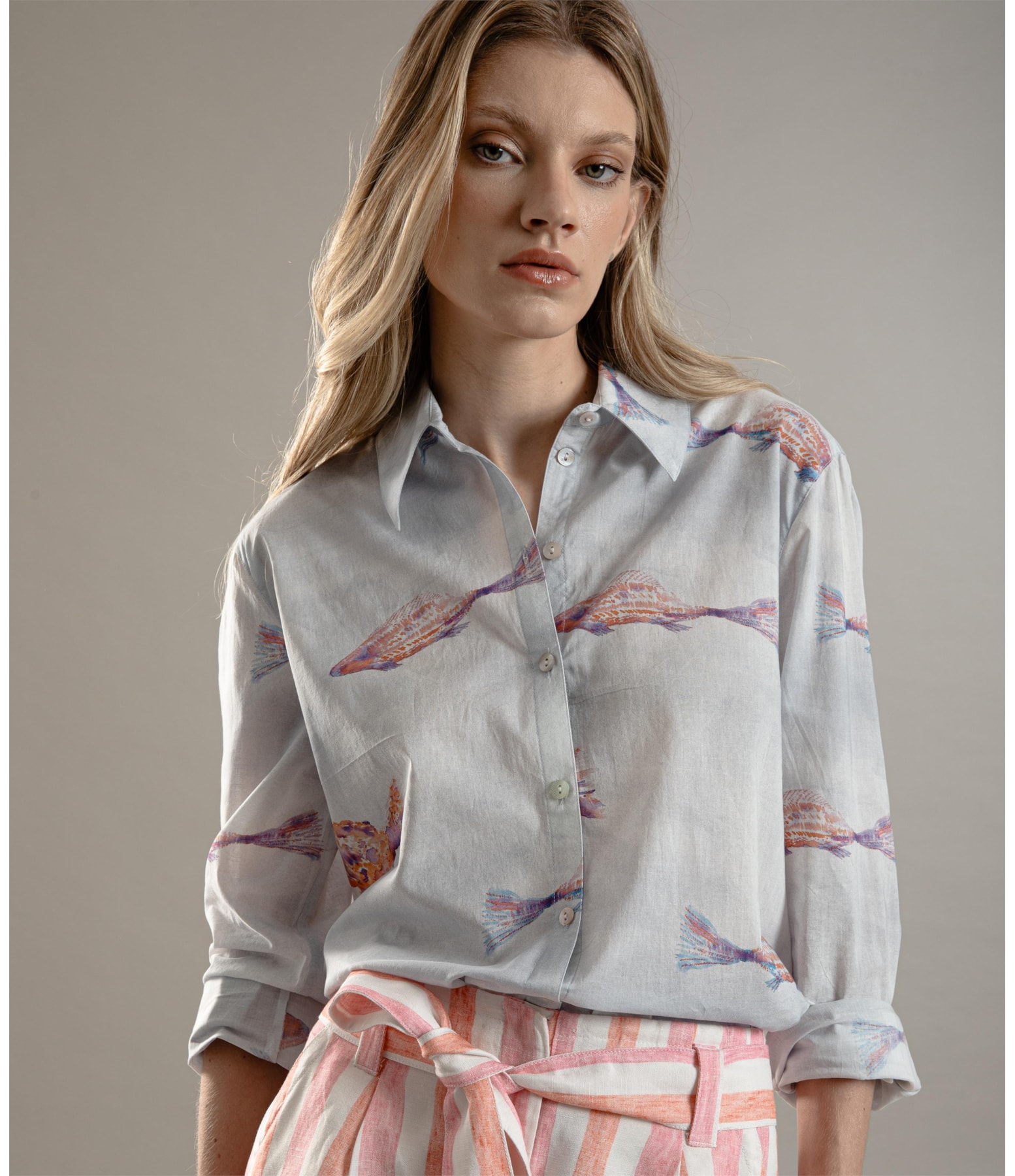 Camisa Sardenha Fish Voil de Algodao Branco