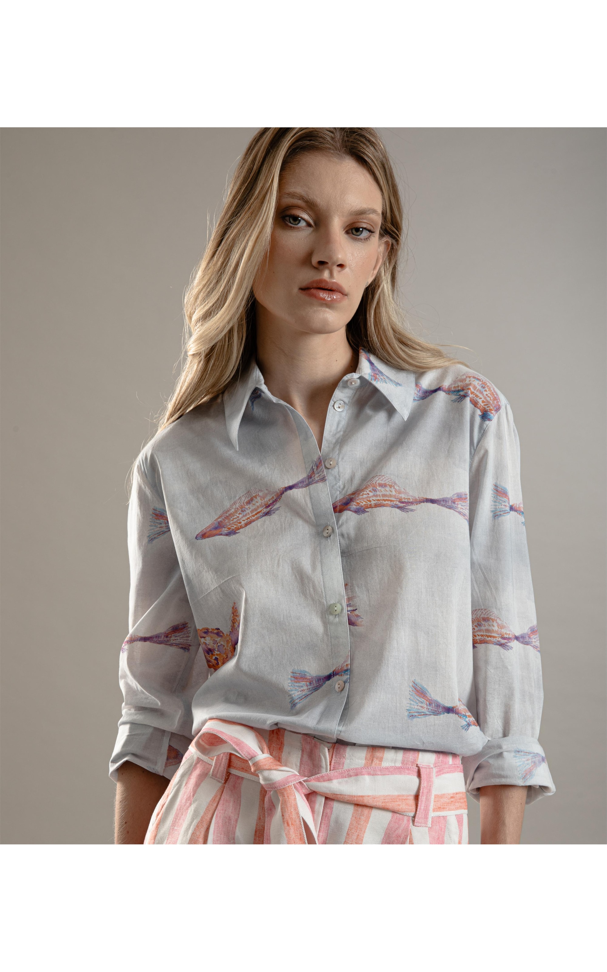 Camisa Sardenha Fish Voil de Algodao Branco