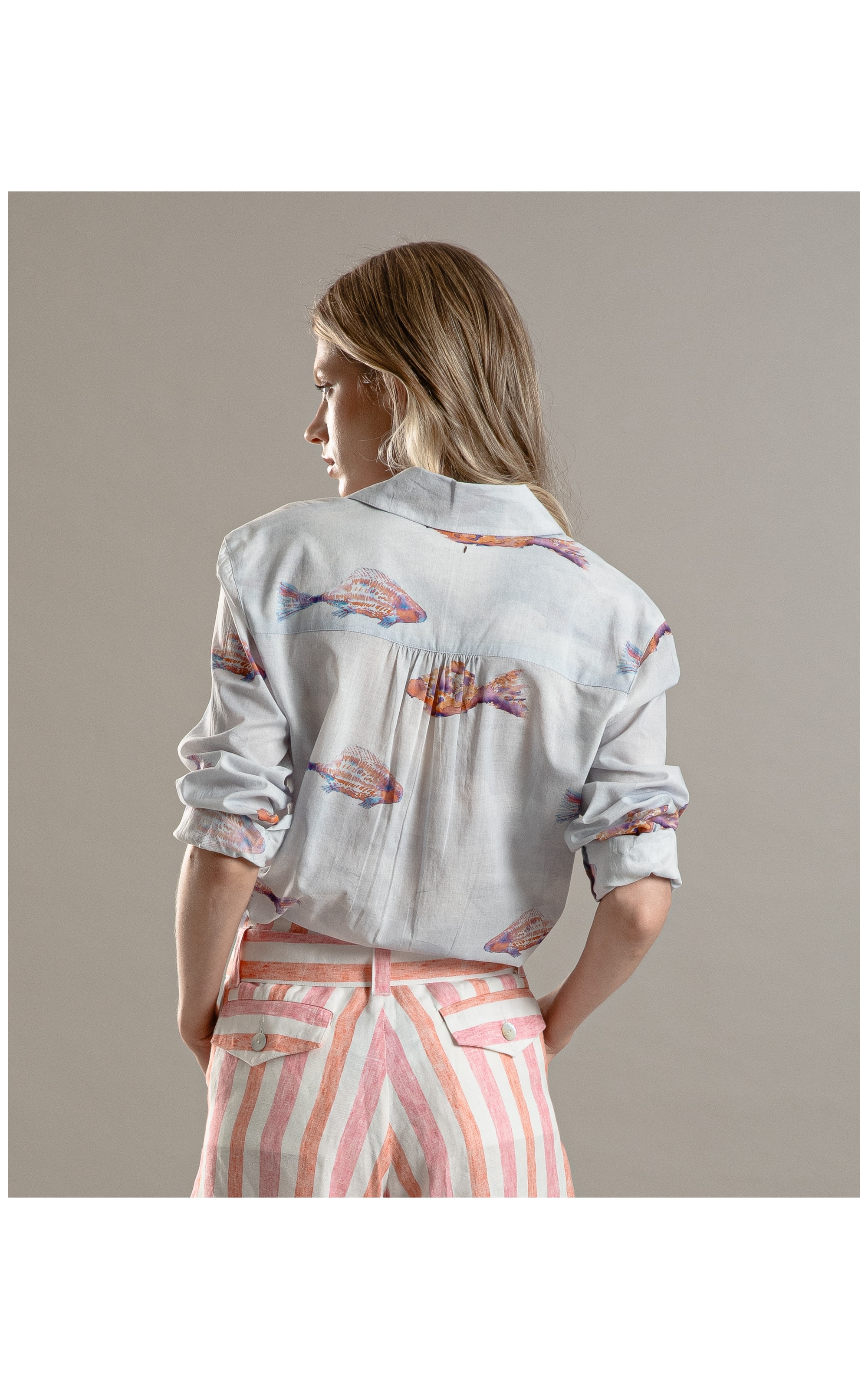 Camisa Sardenha Fish Voil de Algodao Branco