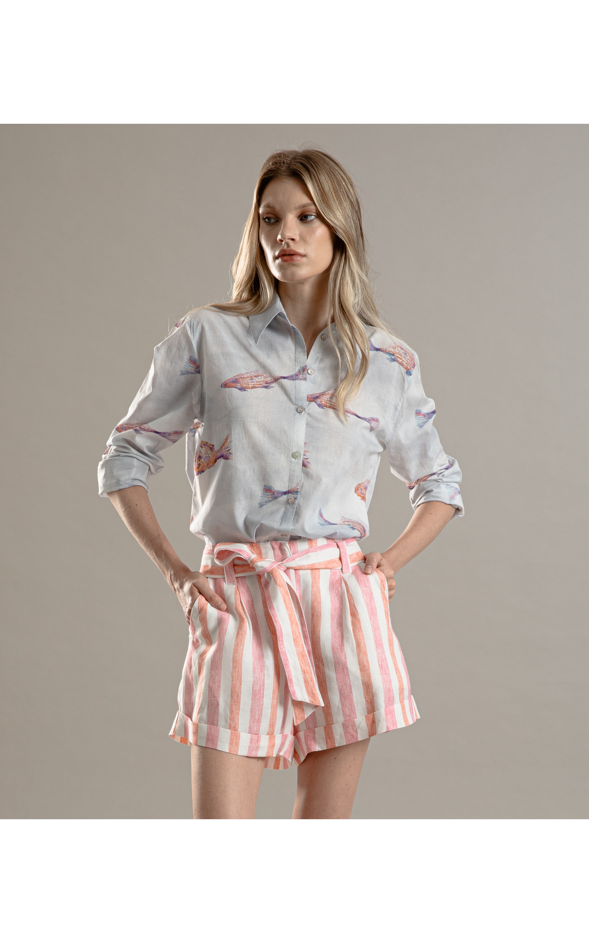 Camisa Sardenha Fish Voil de Algodao Branco