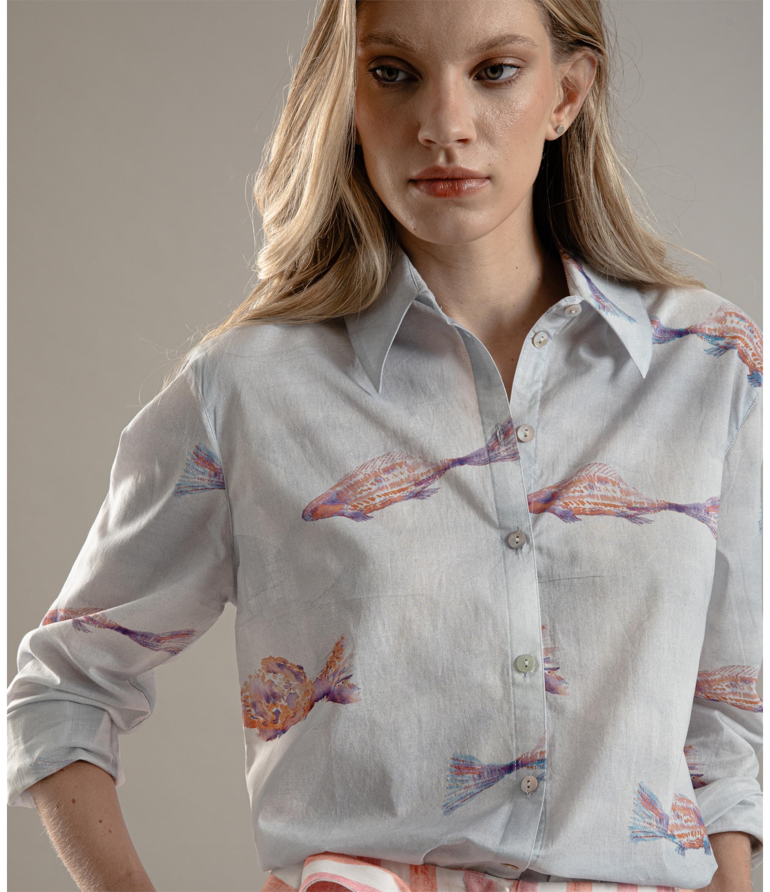Camisa Sardenha Fish Voil de Algodao Branco
