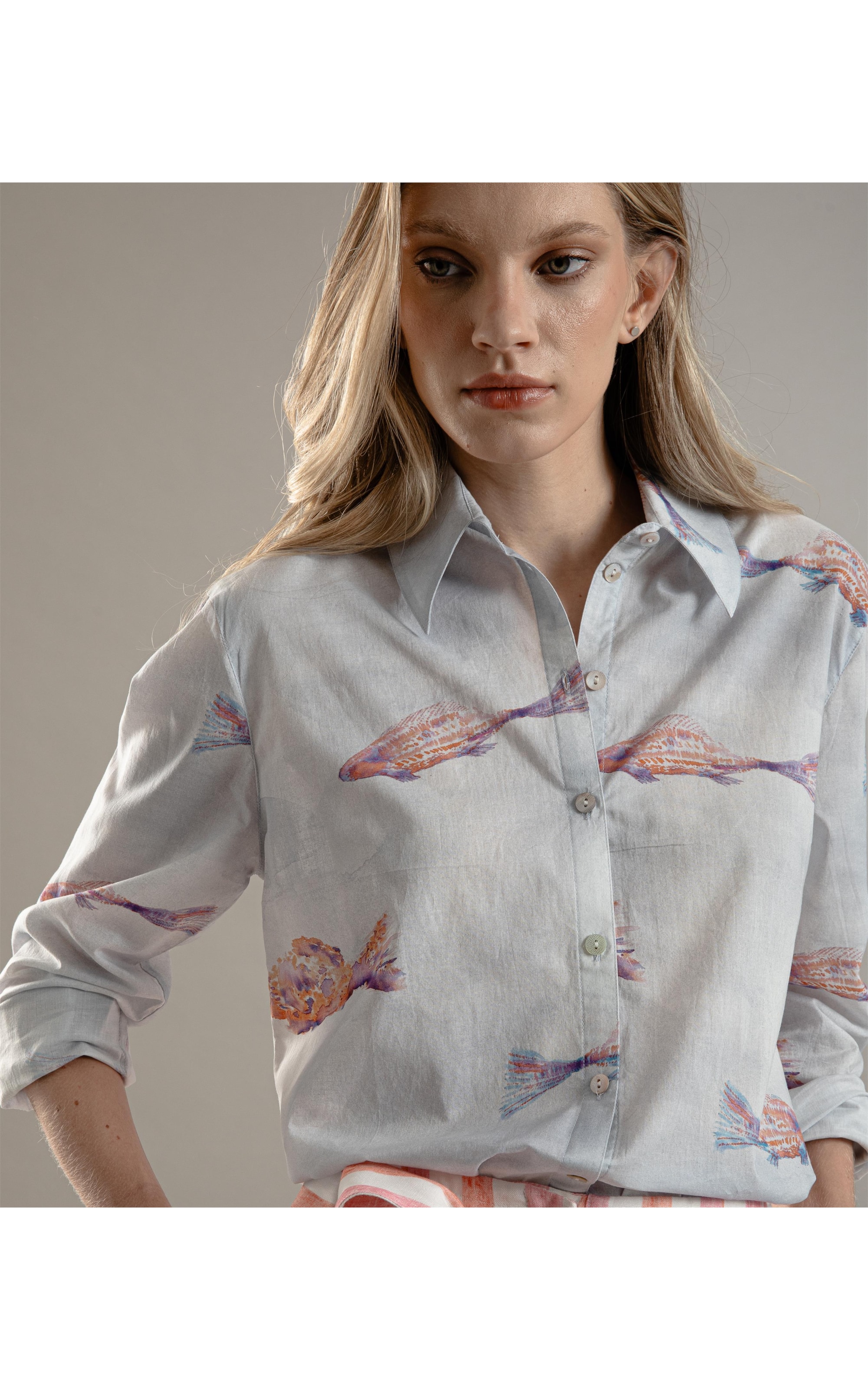 Camisa Sardenha Fish Voil de Algodao Branco