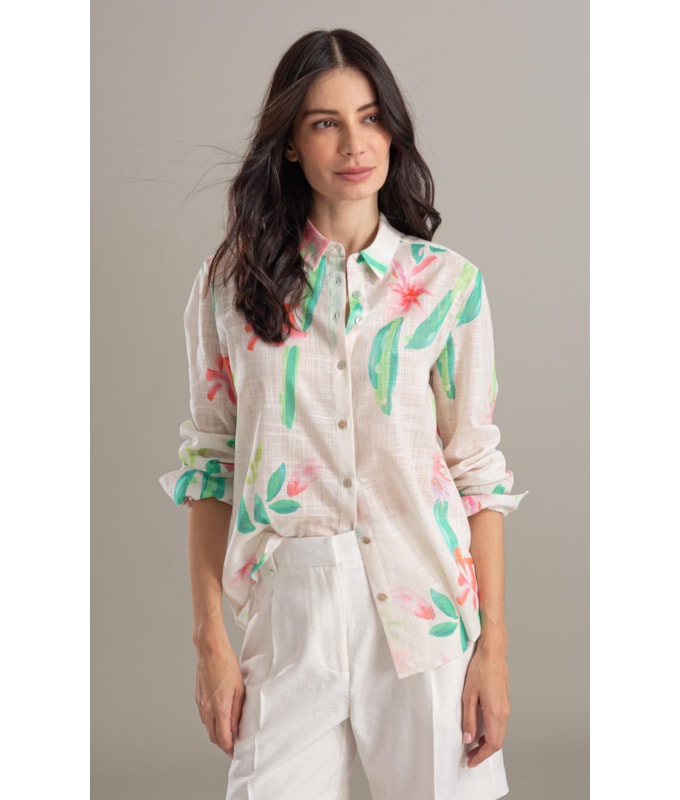 Camisa Sardenha Florish Algodao Areia