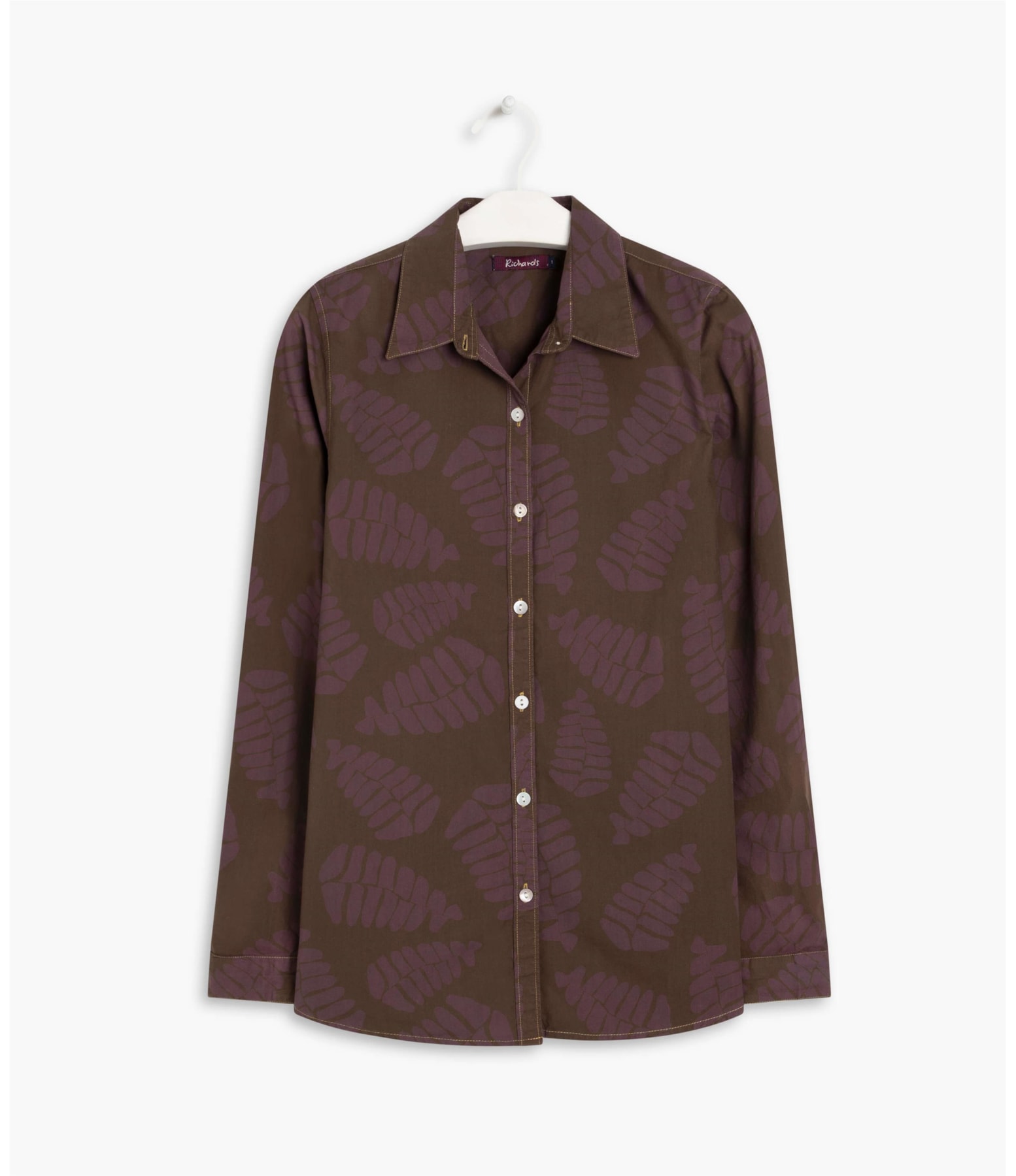 Camisa Sardenha Folhagem Algodao Cafe