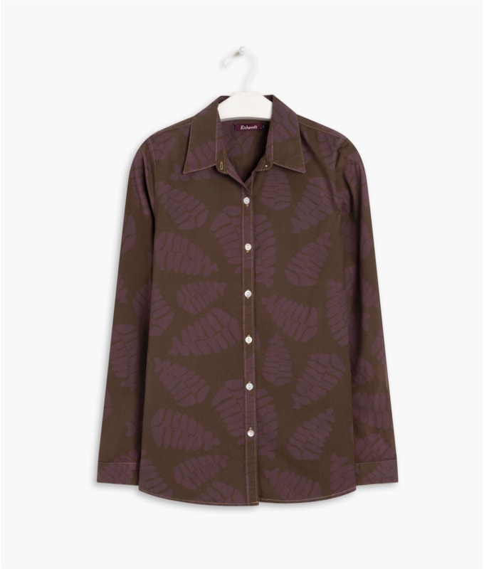Camisa Sardenha Folhagem Algodao Cafe