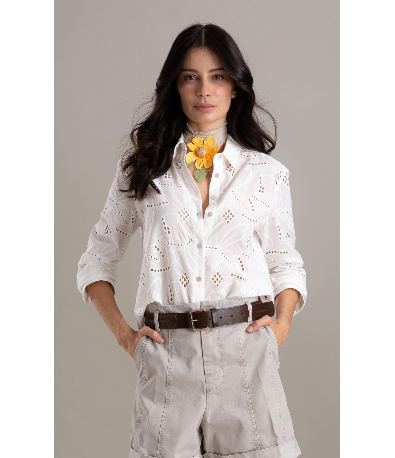 Camisa Sardenha Laise Algodao Off White