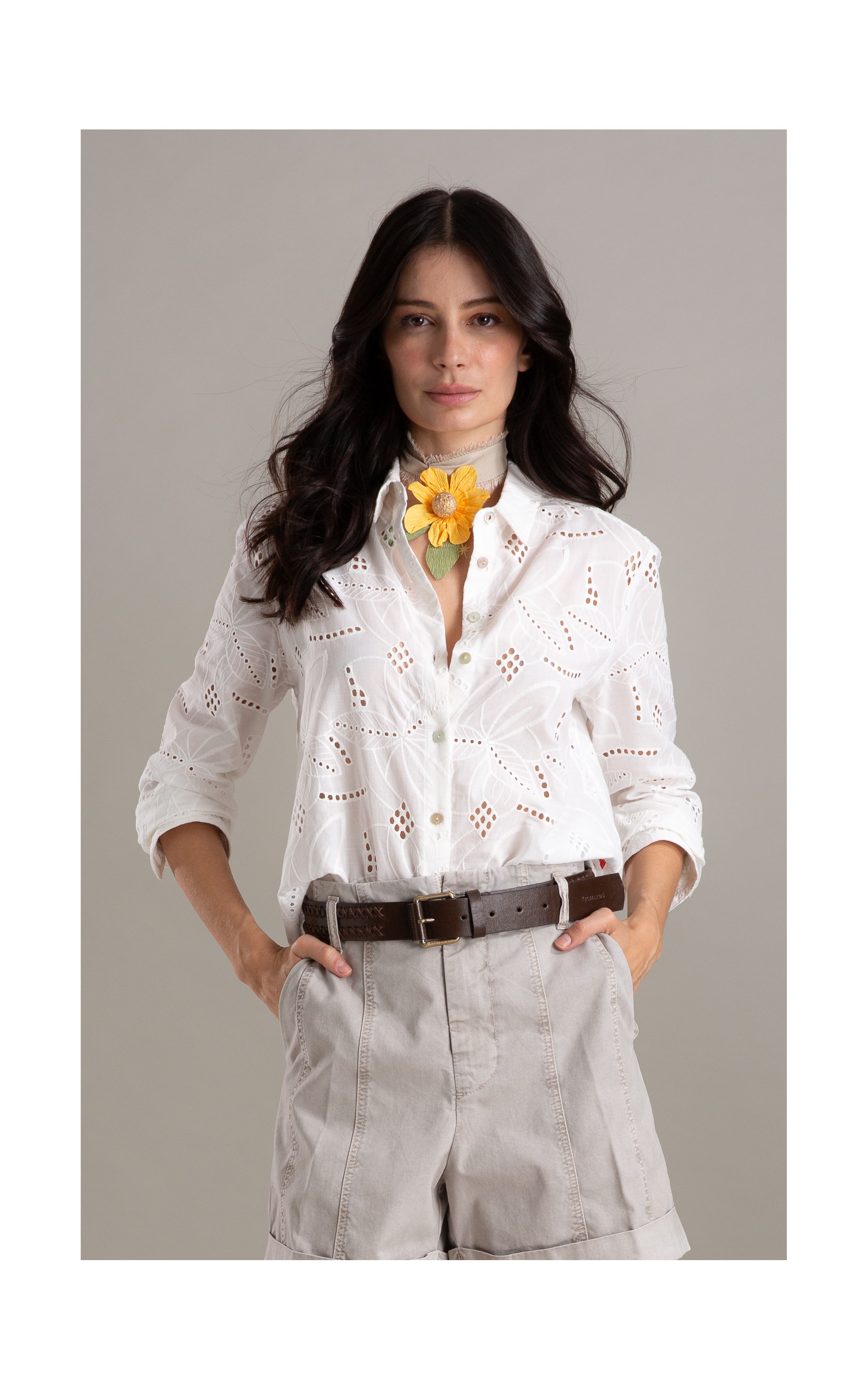 Camisa Sardenha Laise Algodao Off White