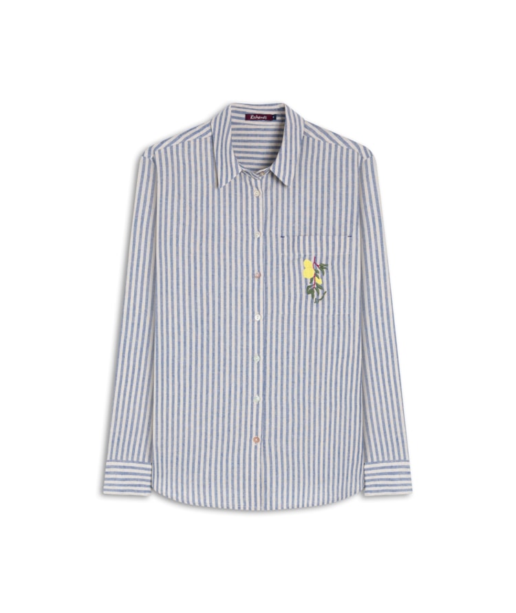 Camisa Sardenha Listras Linho Blend Azul Jeans