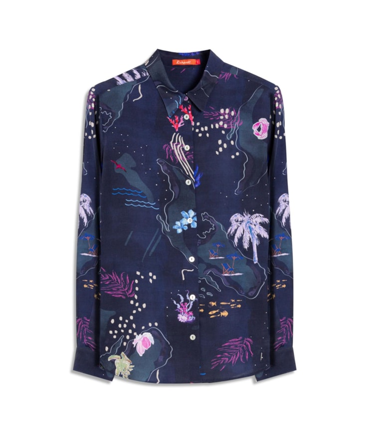 Camisa Sardenha Mapa Viscose Dark Navy