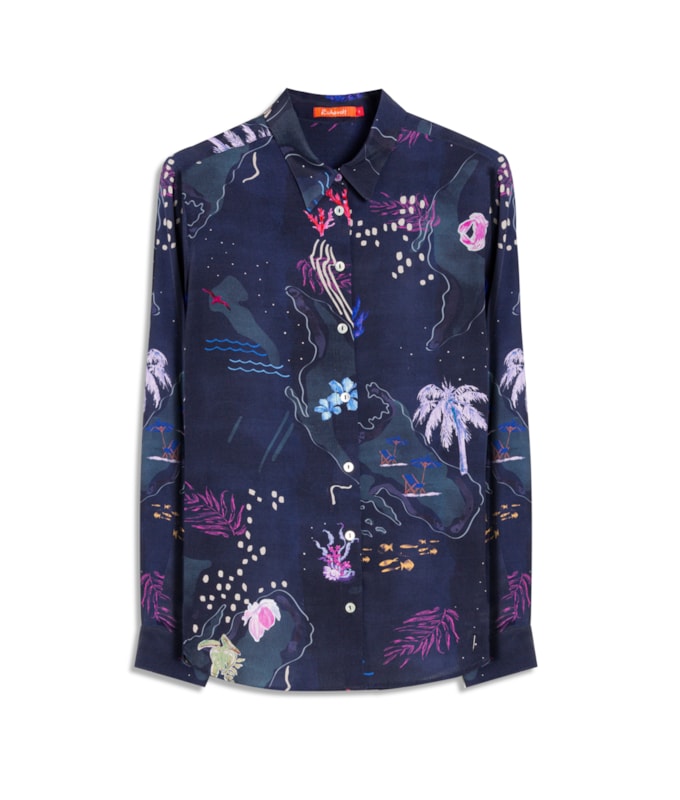 Camisa Sardenha Mapa Viscose Dark Navy