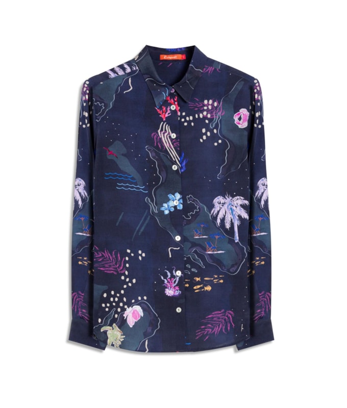 Camisa Sardenha Mapa Viscose Dark Navy