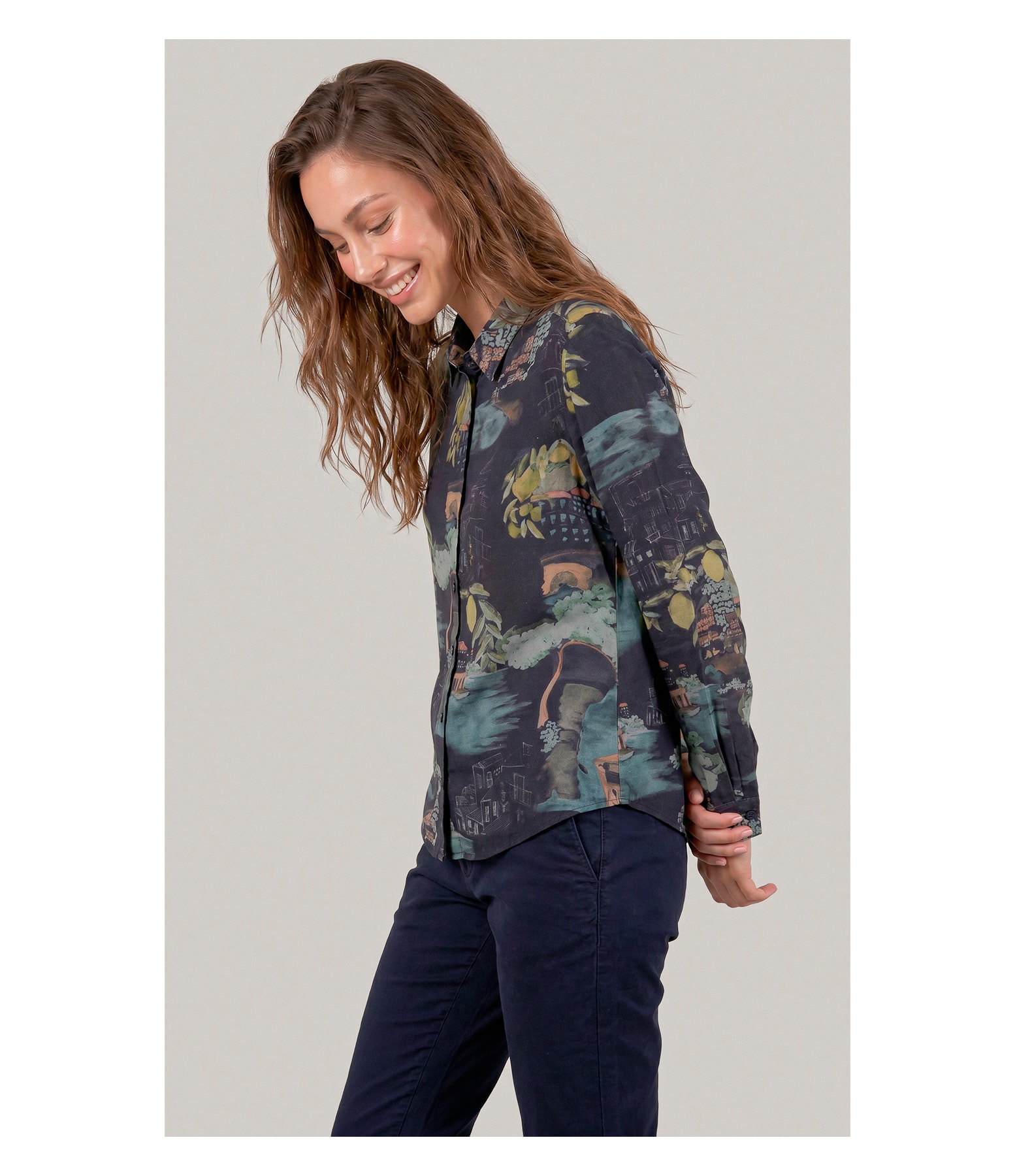 Camisa Sardenha Paesaggio Linho Blend Dark Navy