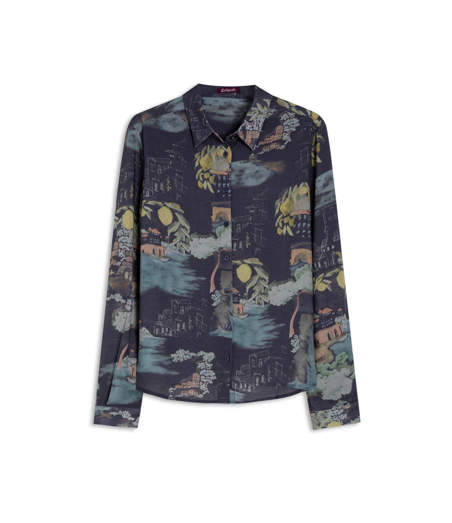 Camisa Sardenha Paesaggio Linho Blend Dark Navy