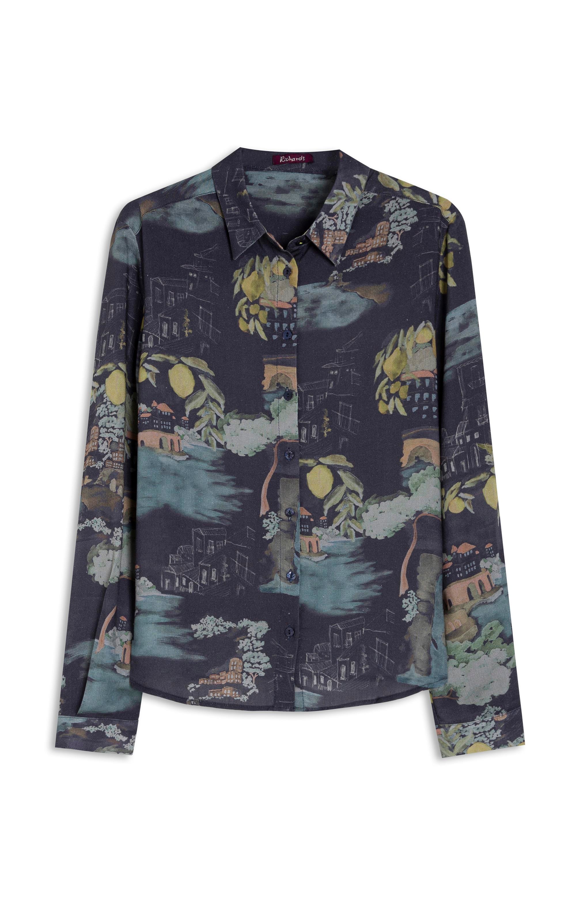 Camisa Sardenha Paesaggio Linho Blend Dark Navy