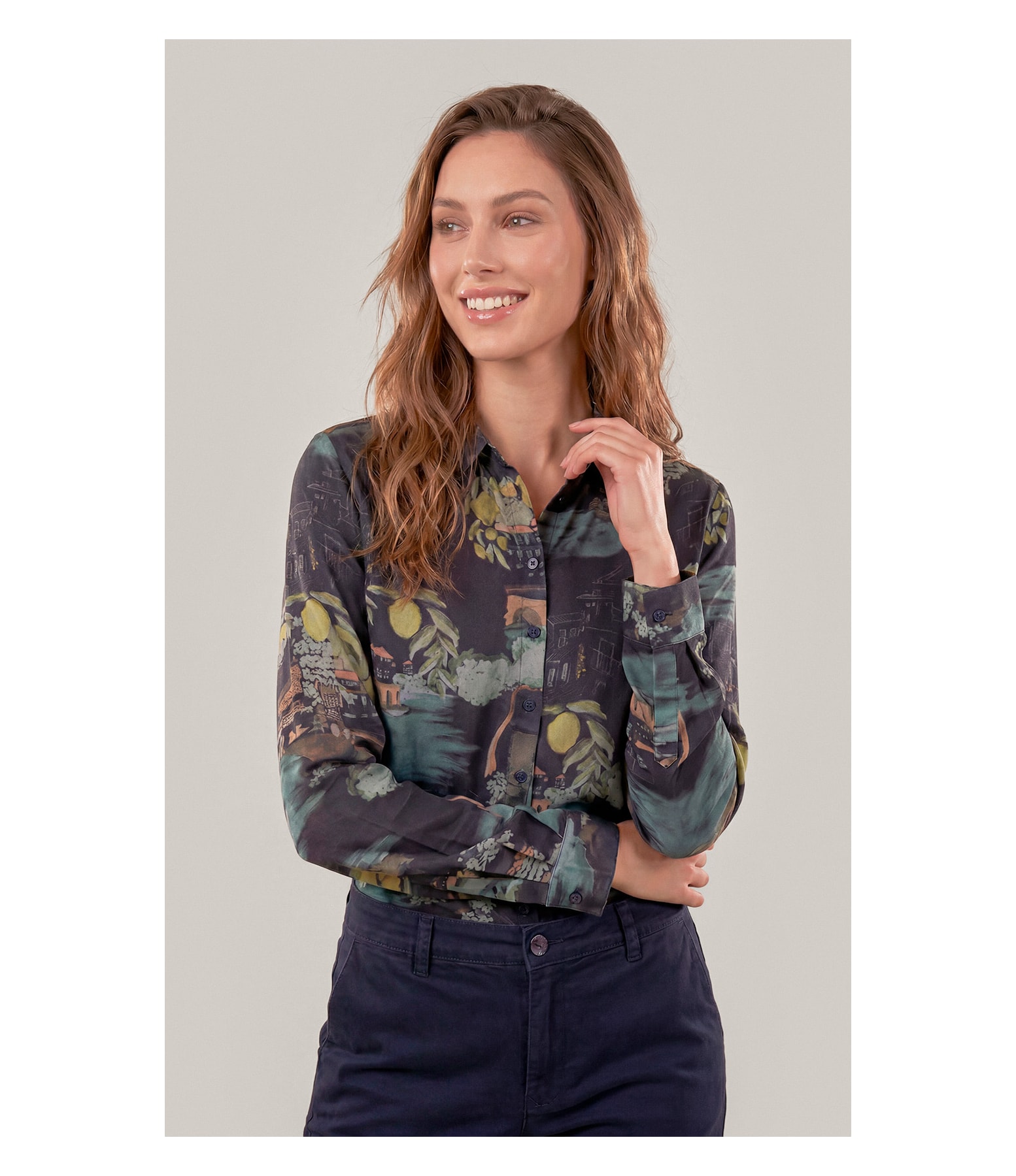 Camisa Sardenha Paesaggio Linho Blend Dark Navy