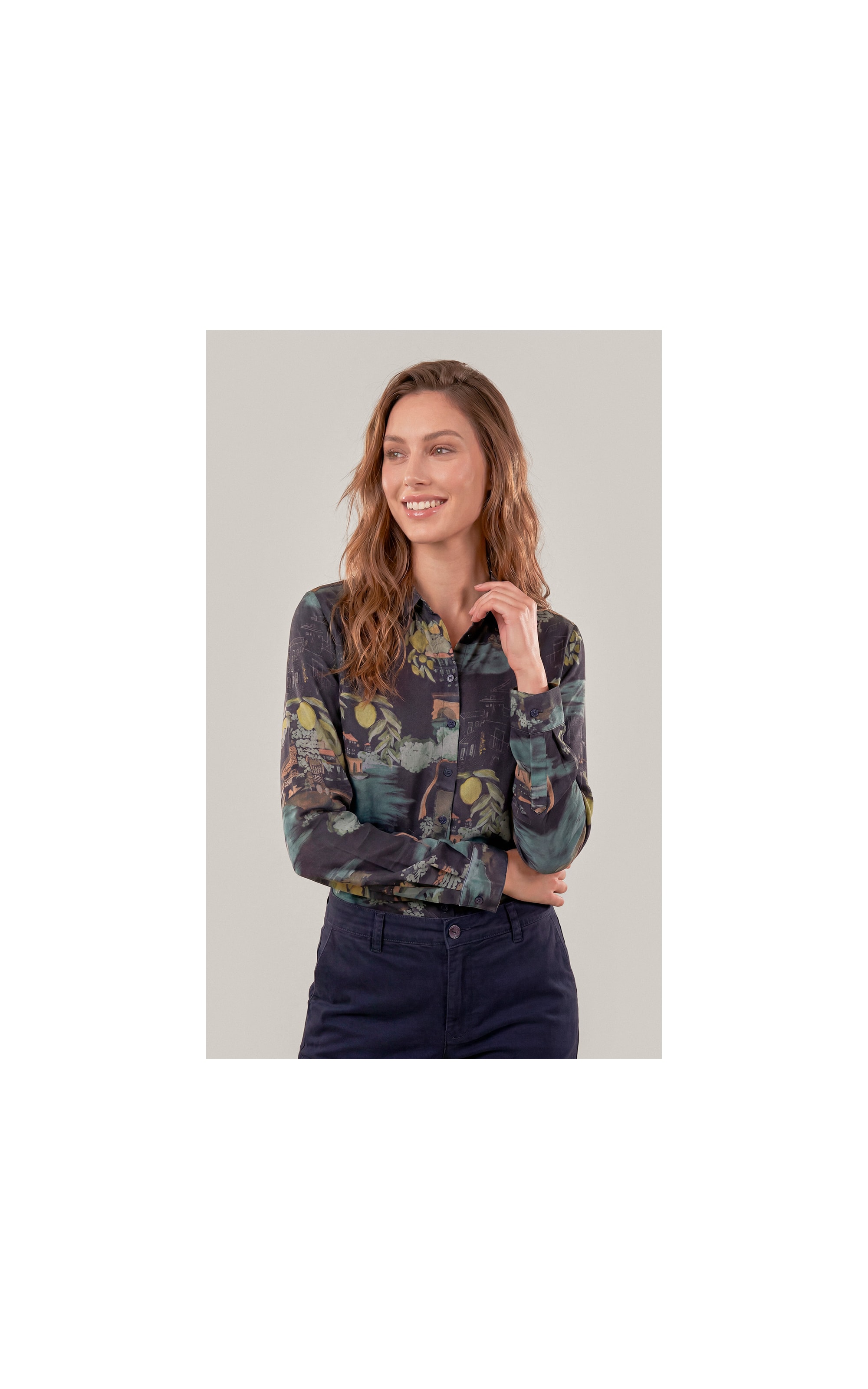 Camisa Sardenha Paesaggio Linho Blend Dark Navy
