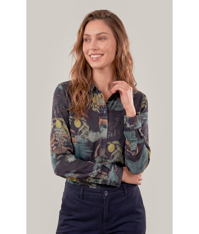 Camisa Sardenha Paesaggio Linho Blend Dark Navy