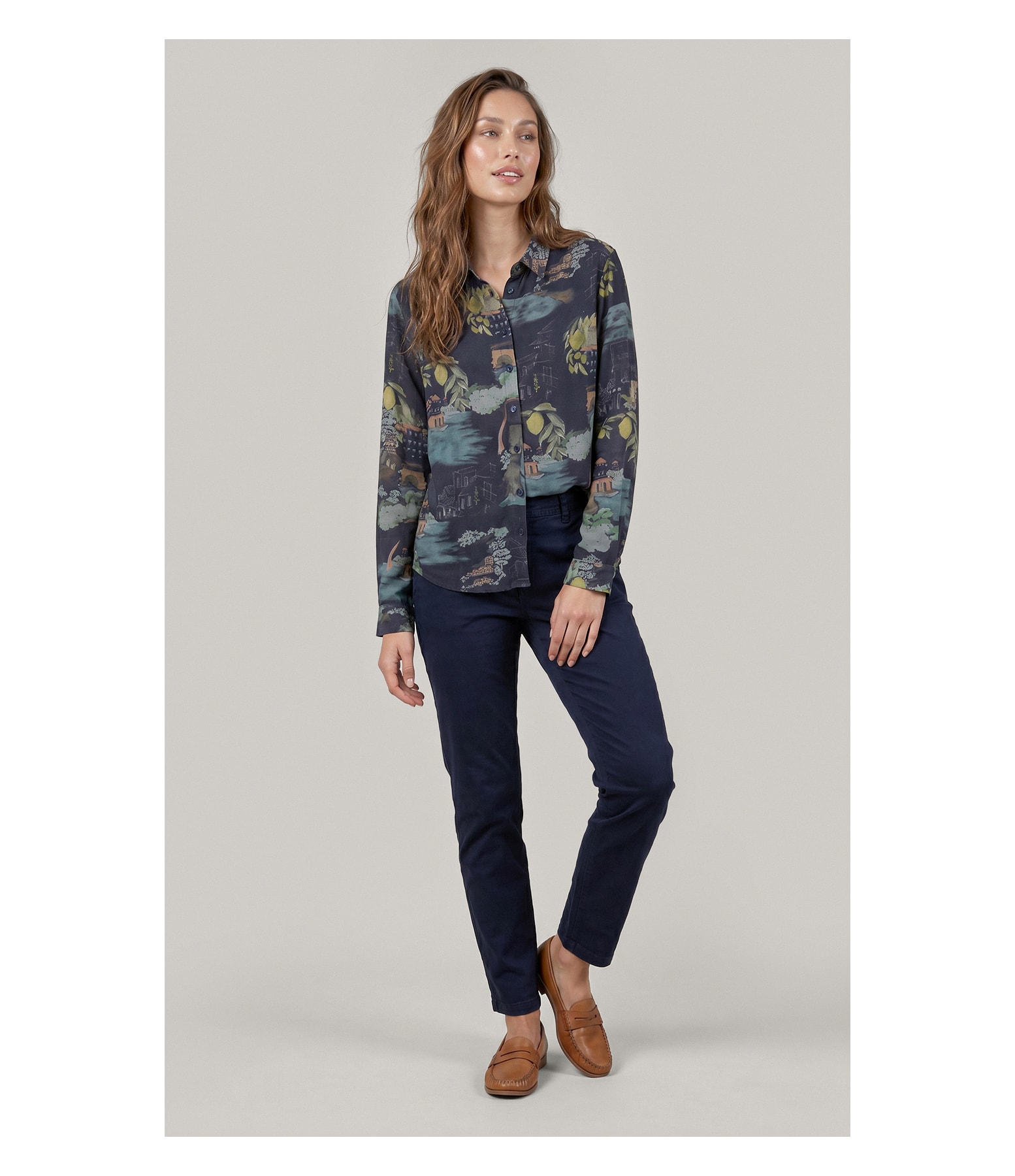 Camisa Sardenha Paesaggio Linho Blend Dark Navy
