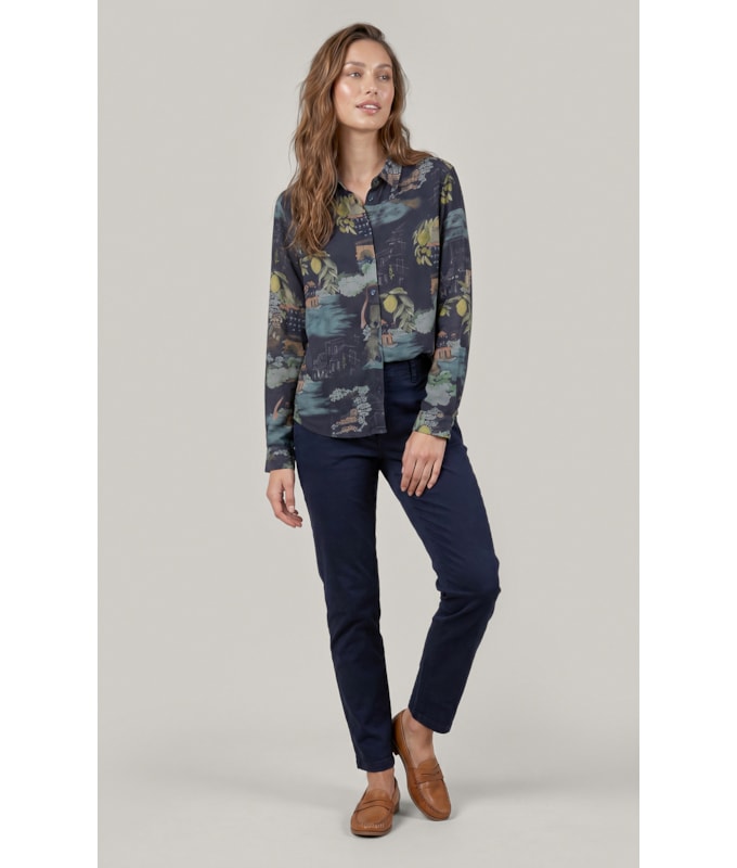 Camisa Sardenha Paesaggio Linho Blend Dark Navy