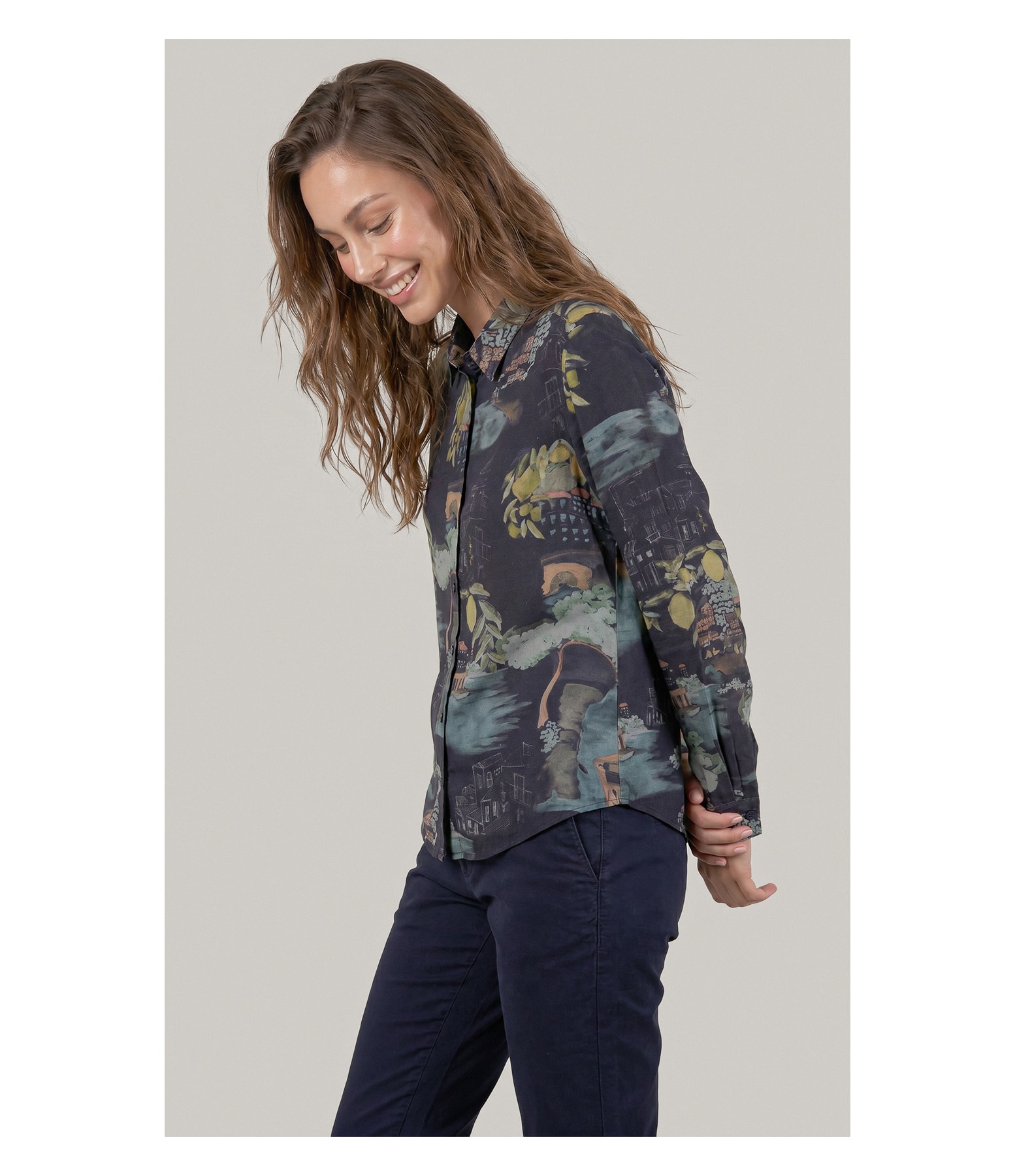 Camisa Sardenha Paesaggio Linho Blend Dark Navy