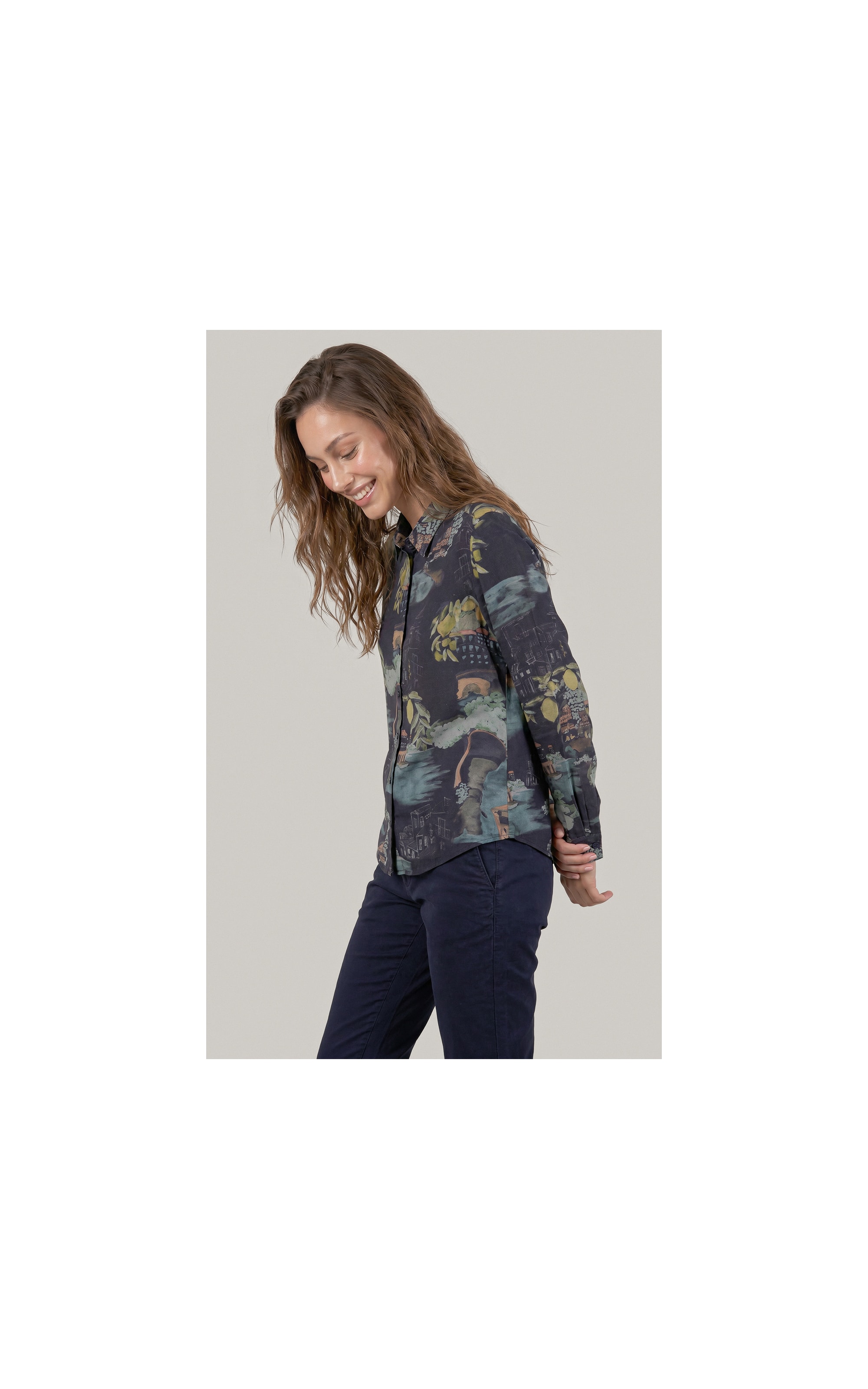 Camisa Sardenha Paesaggio Linho Blend Dark Navy