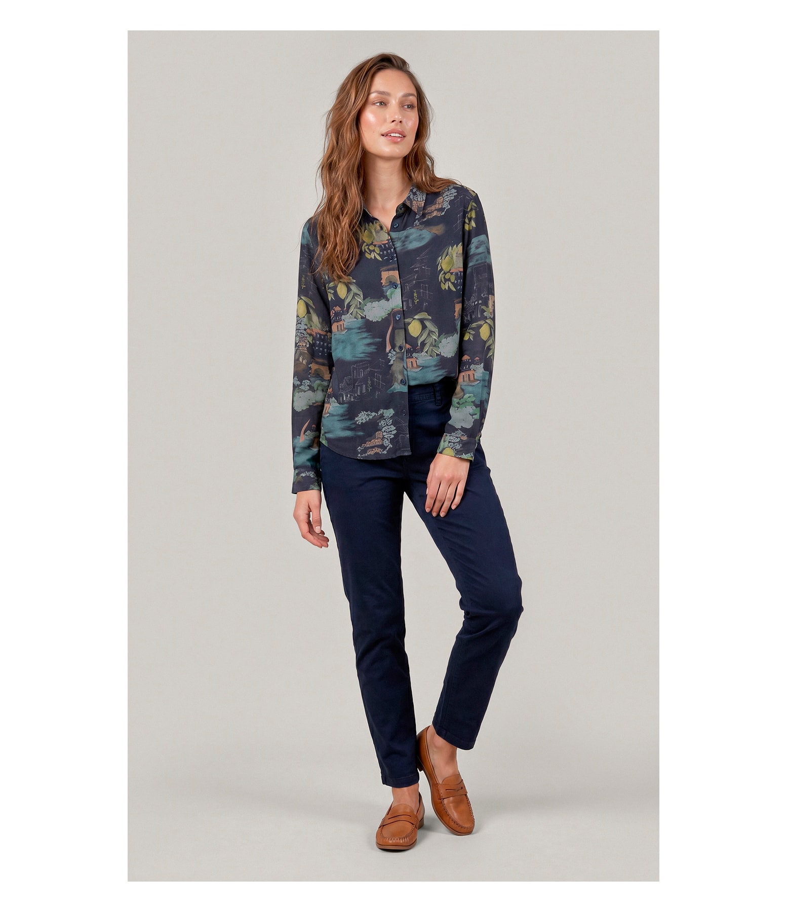 Camisa Sardenha Paesaggio Linho Blend Dark Navy