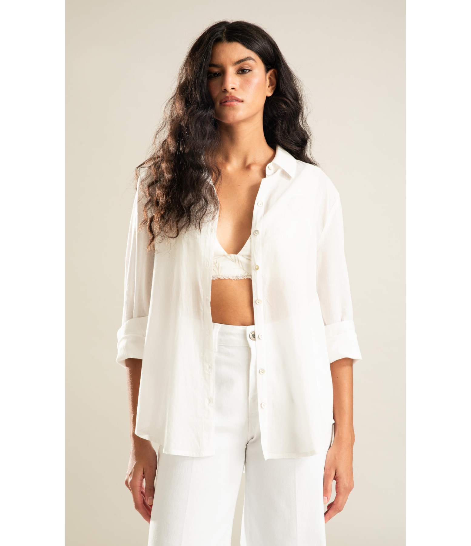 Camisa Sardenha Palm Algodão Off White