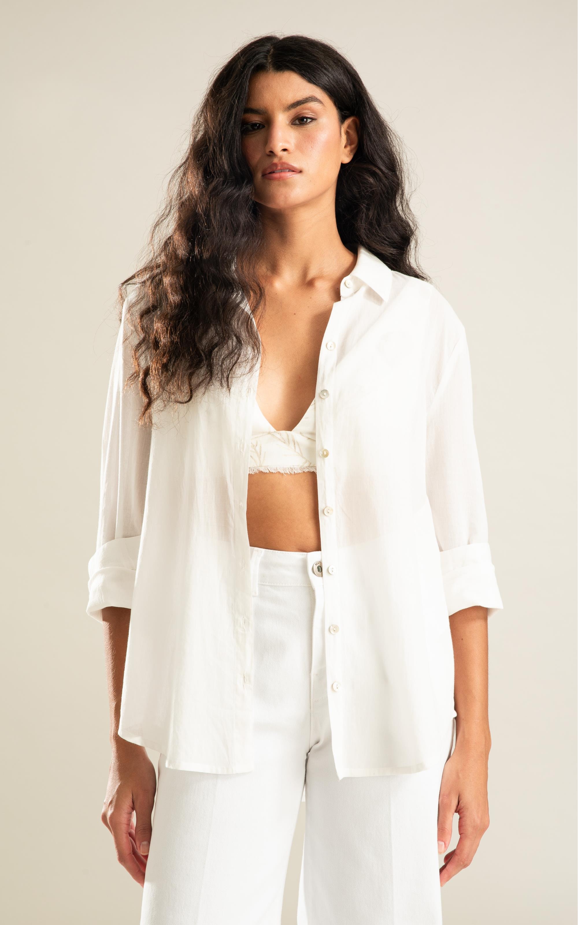 Camisa Sardenha Palm Algodão Off White