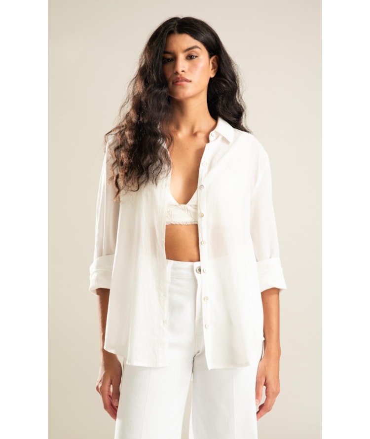 Camisa Sardenha Palm Algodão Off White