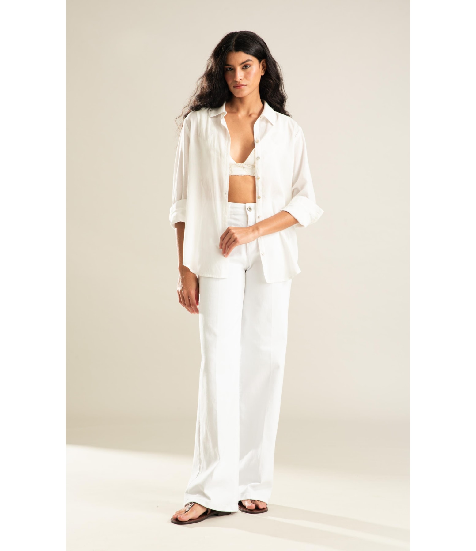 Camisa Sardenha Palm Algodão Off White