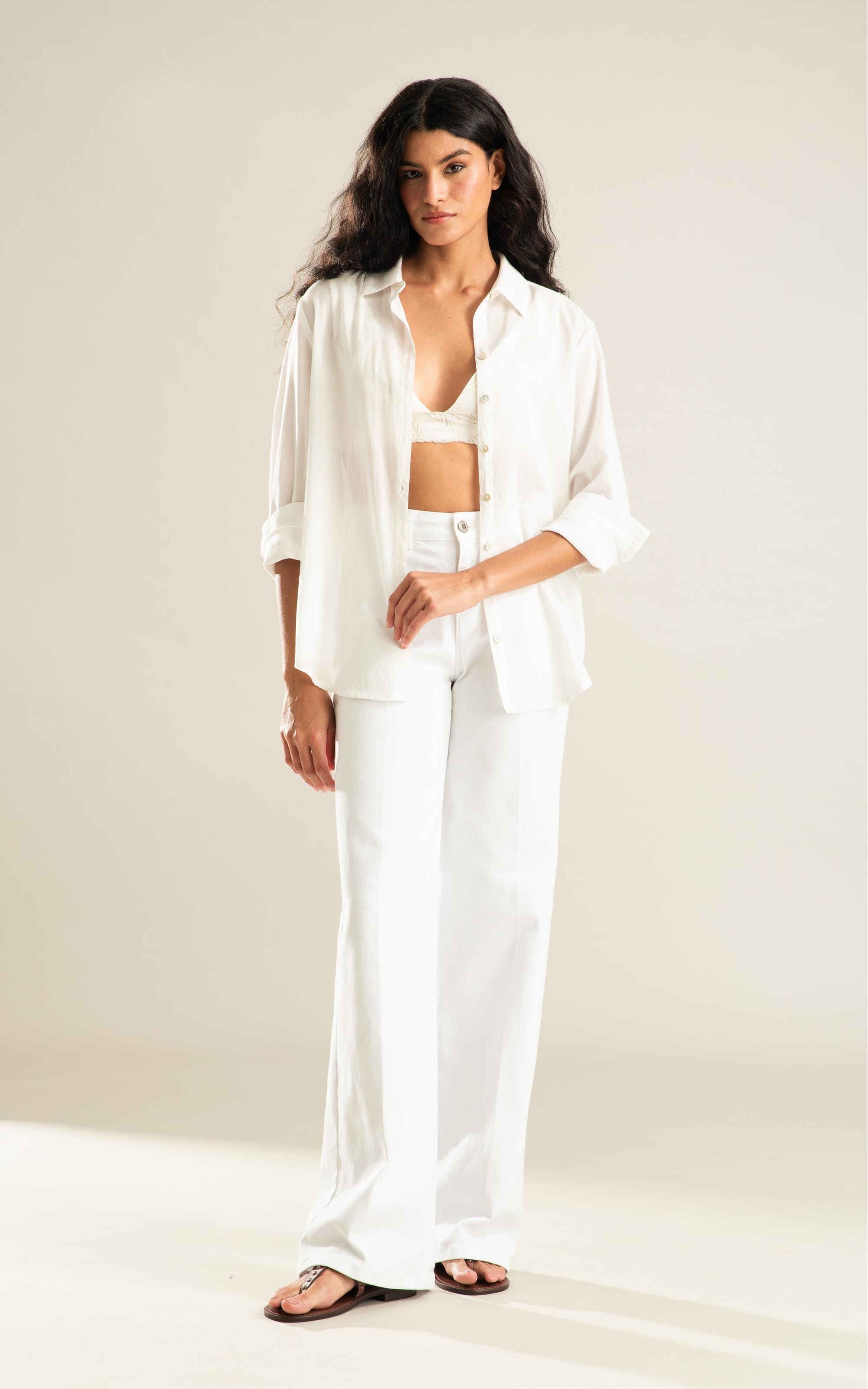 Camisa Sardenha Palm Algodão Off White