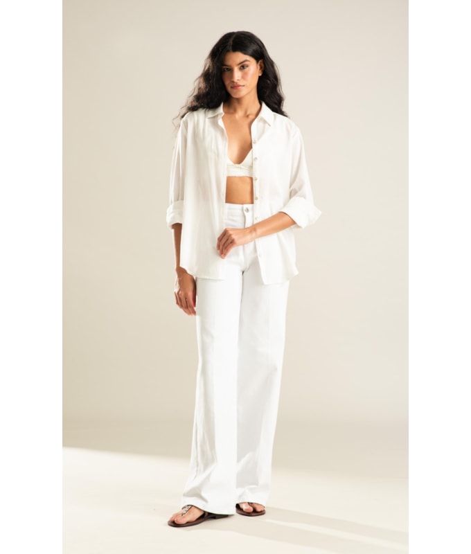 Camisa Sardenha Palm Algodão Off White