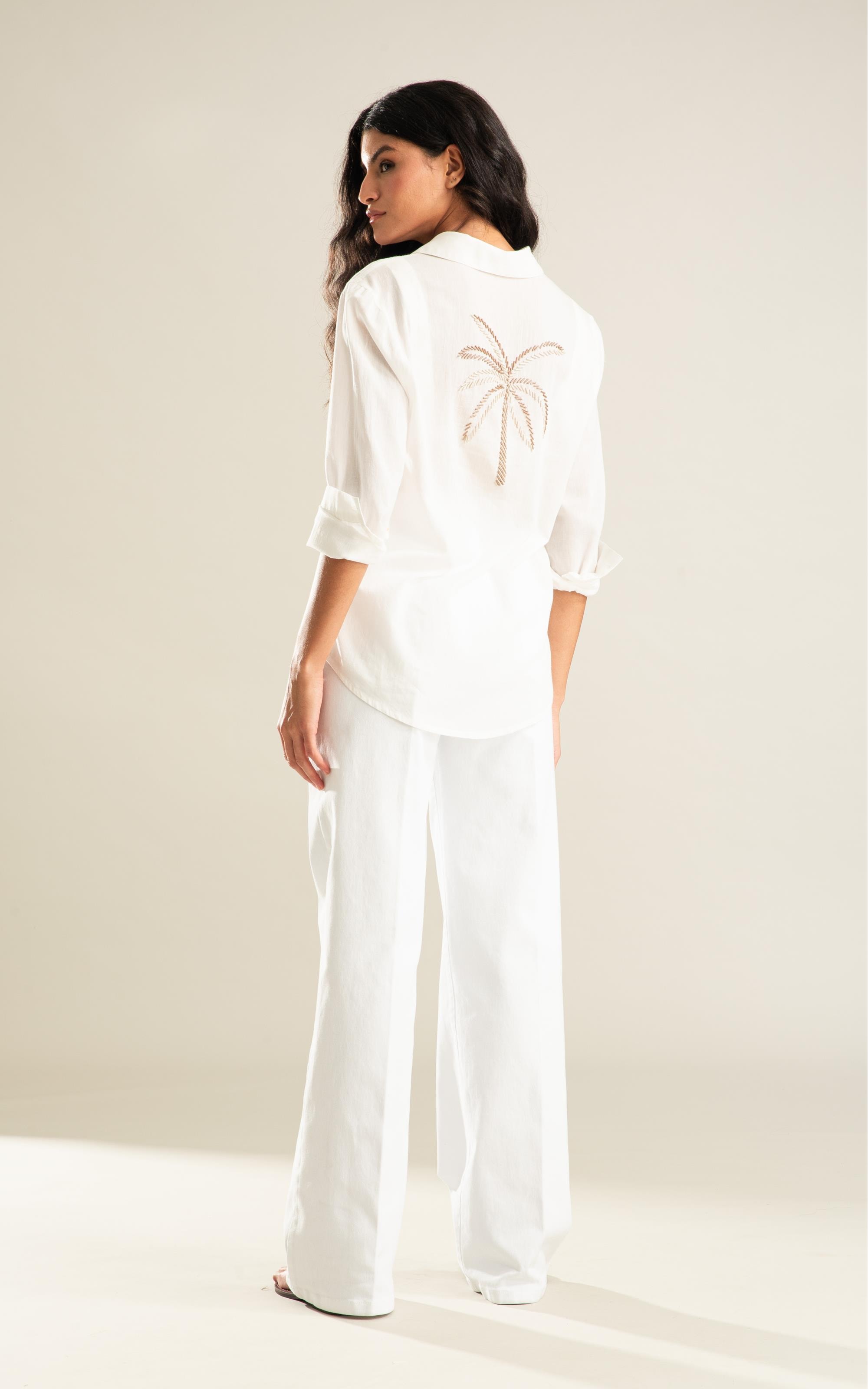 Camisa Sardenha Palm Algodão Off White