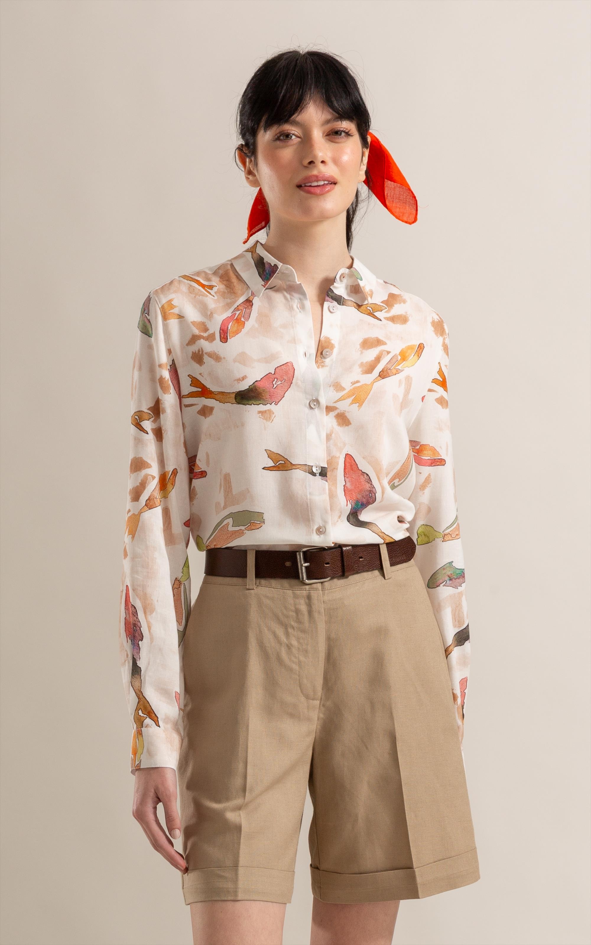FENDROMA シャツ Camisa Sardenha Pesce Linho Blend Terra
