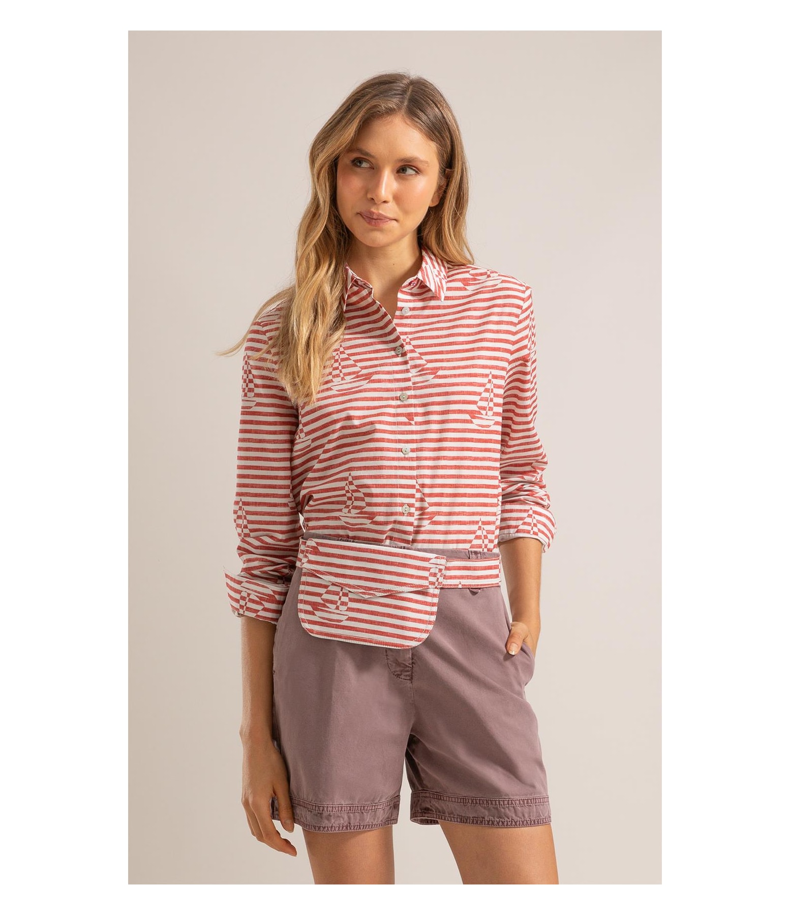 Camisa Sardenha Sailer Stripes Algodao Vermelho