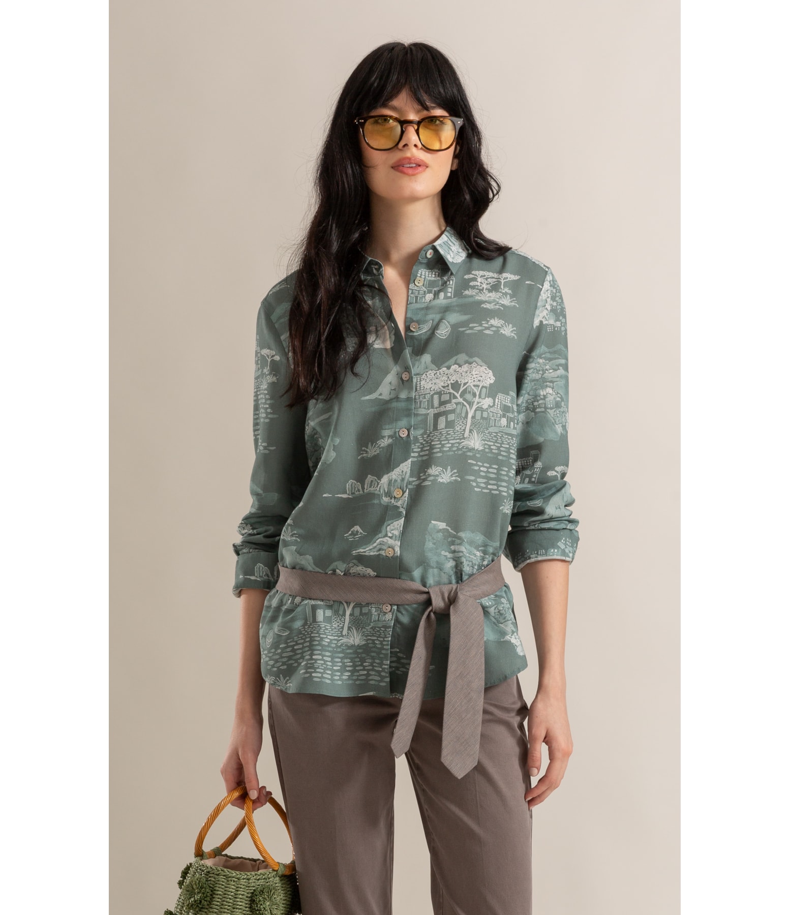 Camisa Sardenha Spiaggio Linho Blend Verde Army