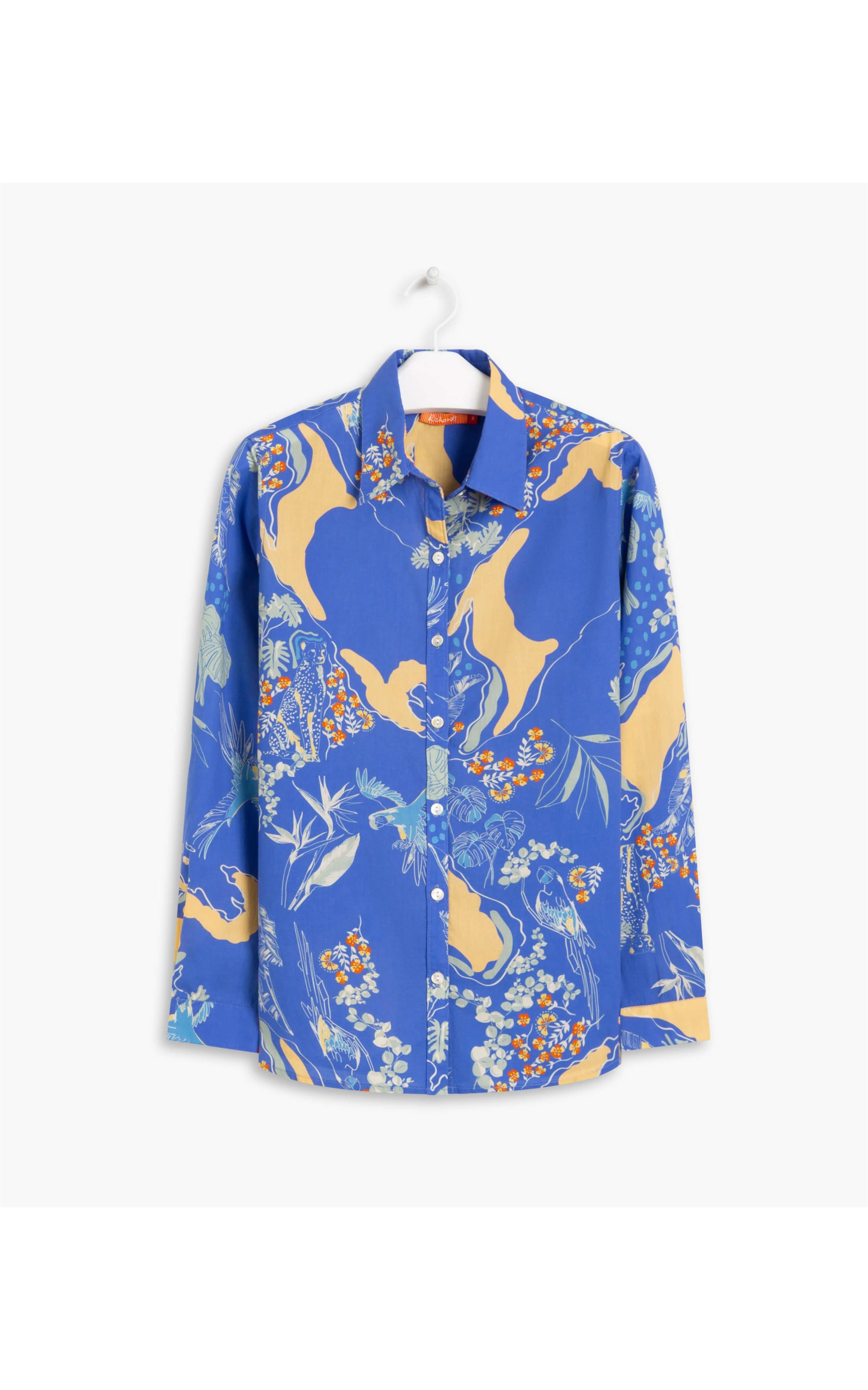 Camisa Sardenha Tropical Mapa Voil Algod Azul Bic