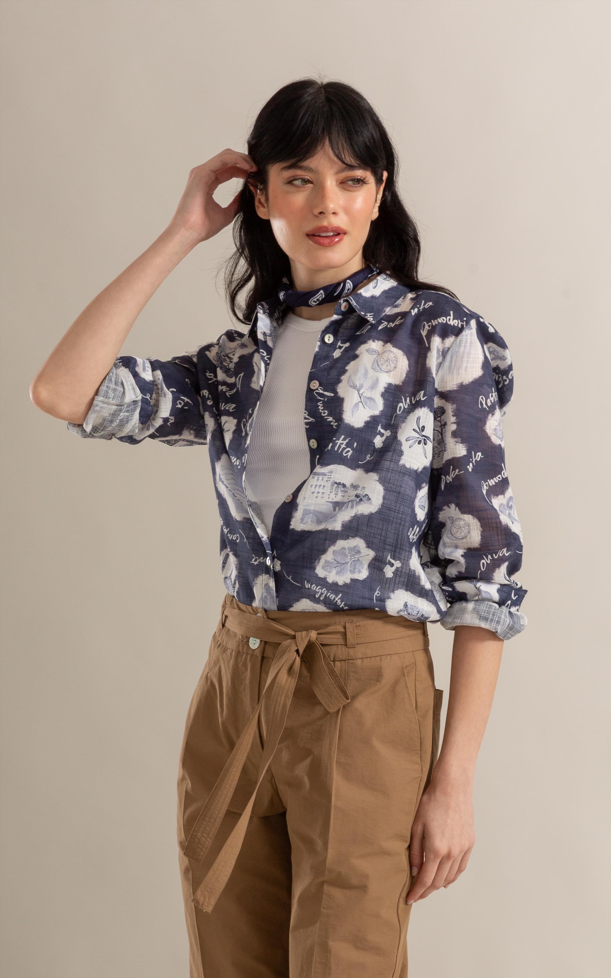 Camisa Sardenha Viaggio Algodao Marinho