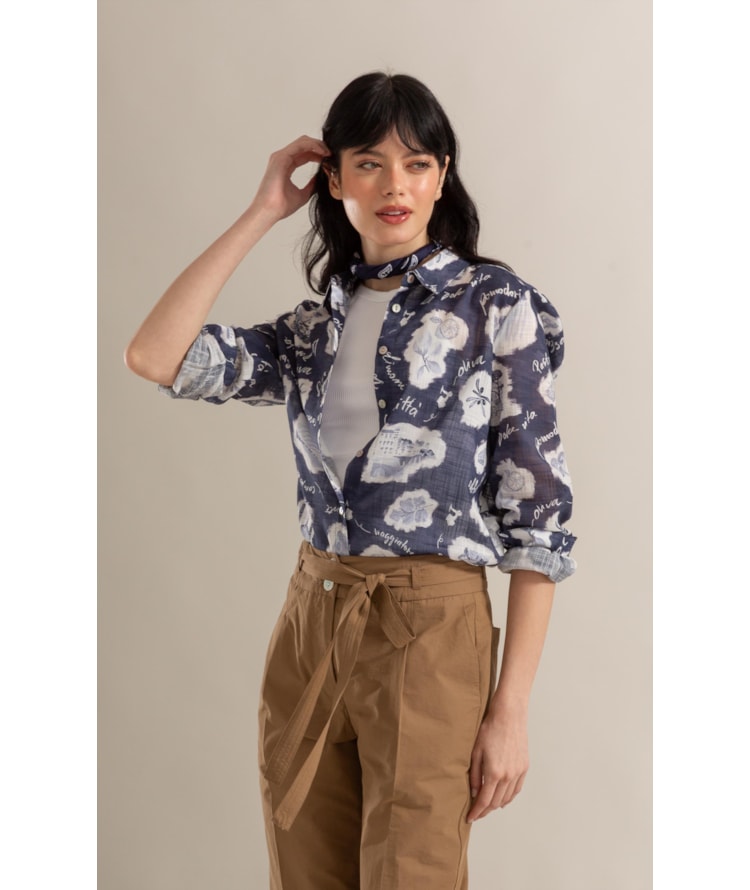 Camisa Sardenha Viaggio Algodao Marinho