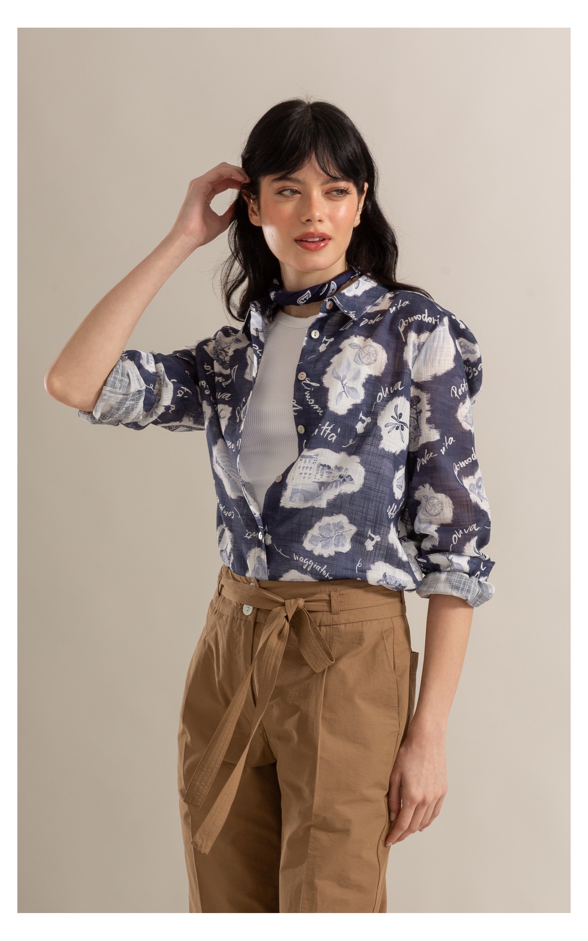Camisa Sardenha Viaggio Algodao Marinho