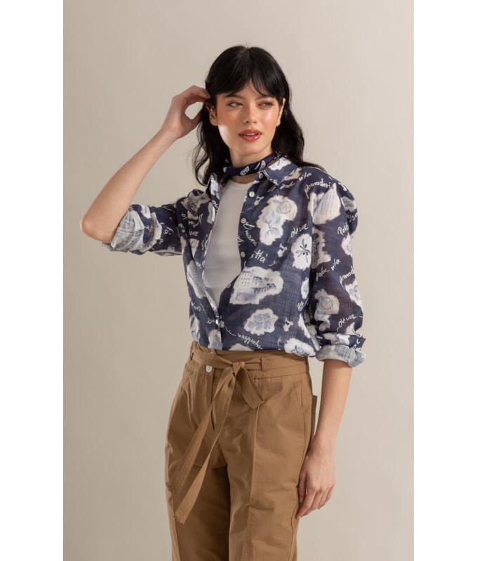 Camisa Sardenha Viaggio Algodao Marinho