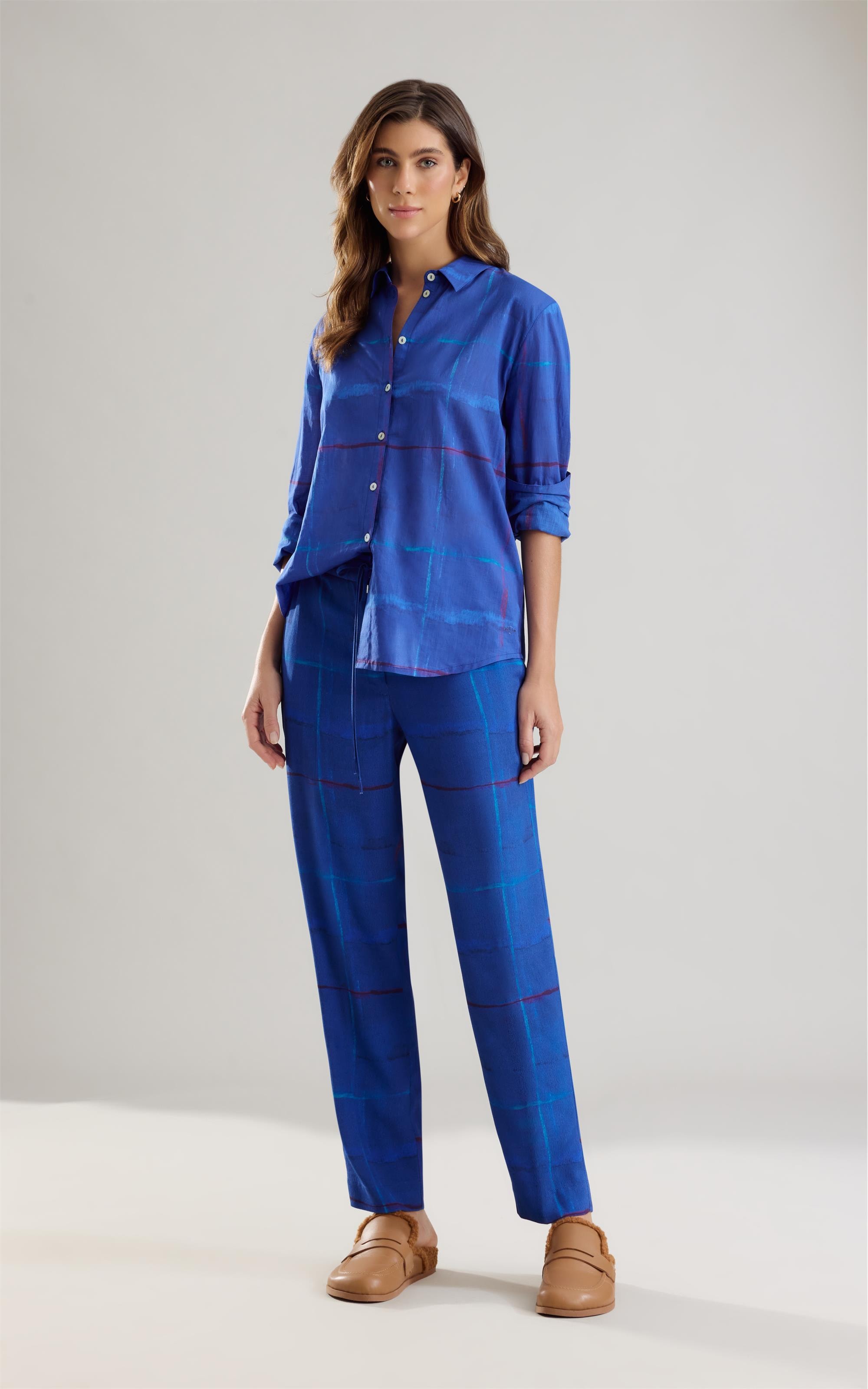 Camisa Sardenha Xadrez Acqua Algodao Royal