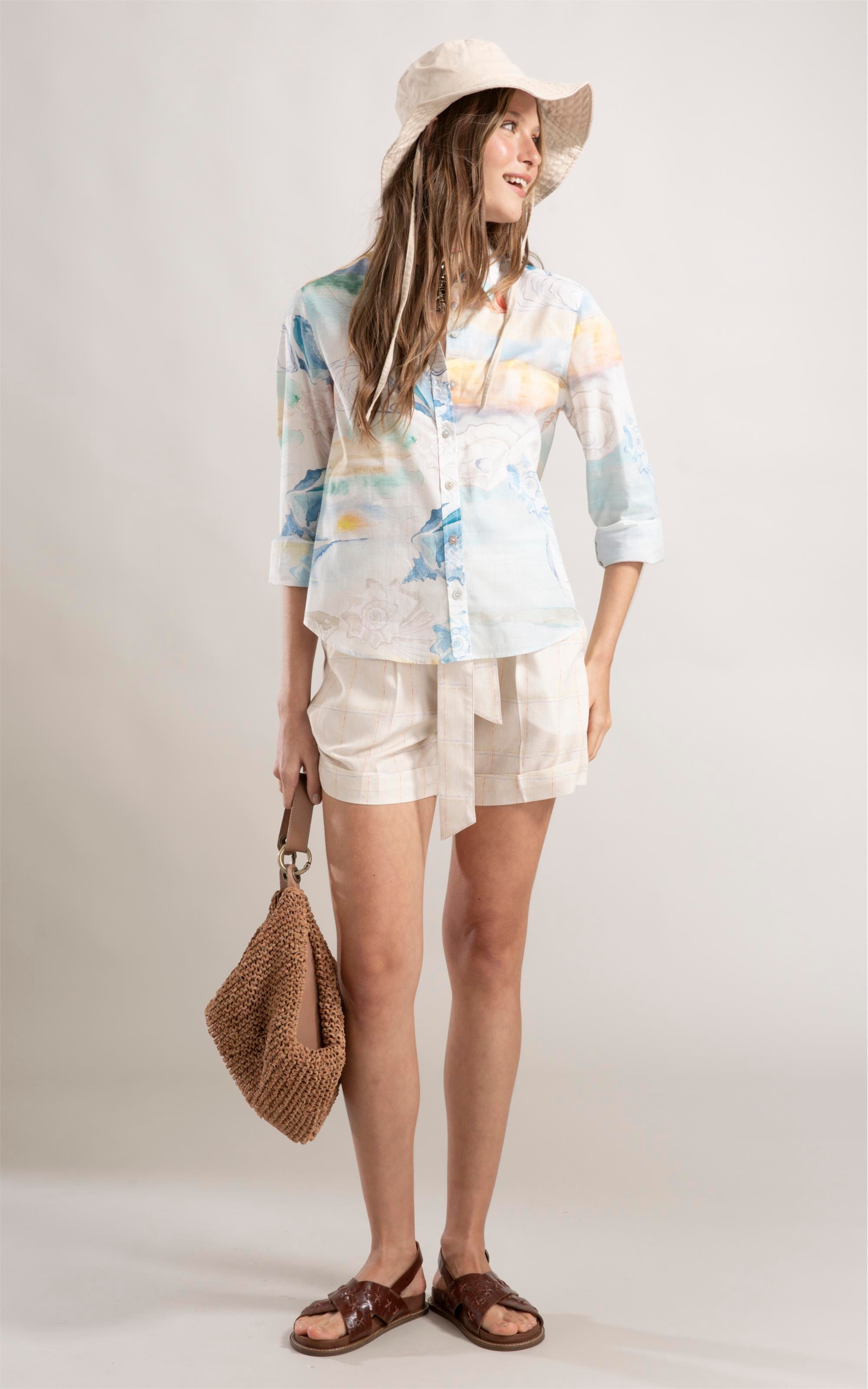 Camisa Sardênia Paisagem Conchas Azul Claro