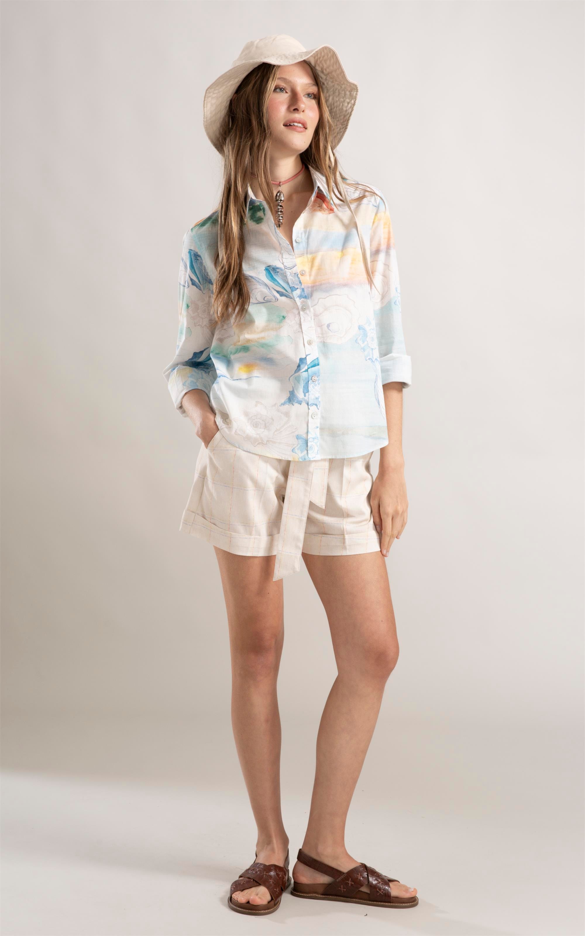 Camisa Sardênia Paisagem Conchas Azul Claro