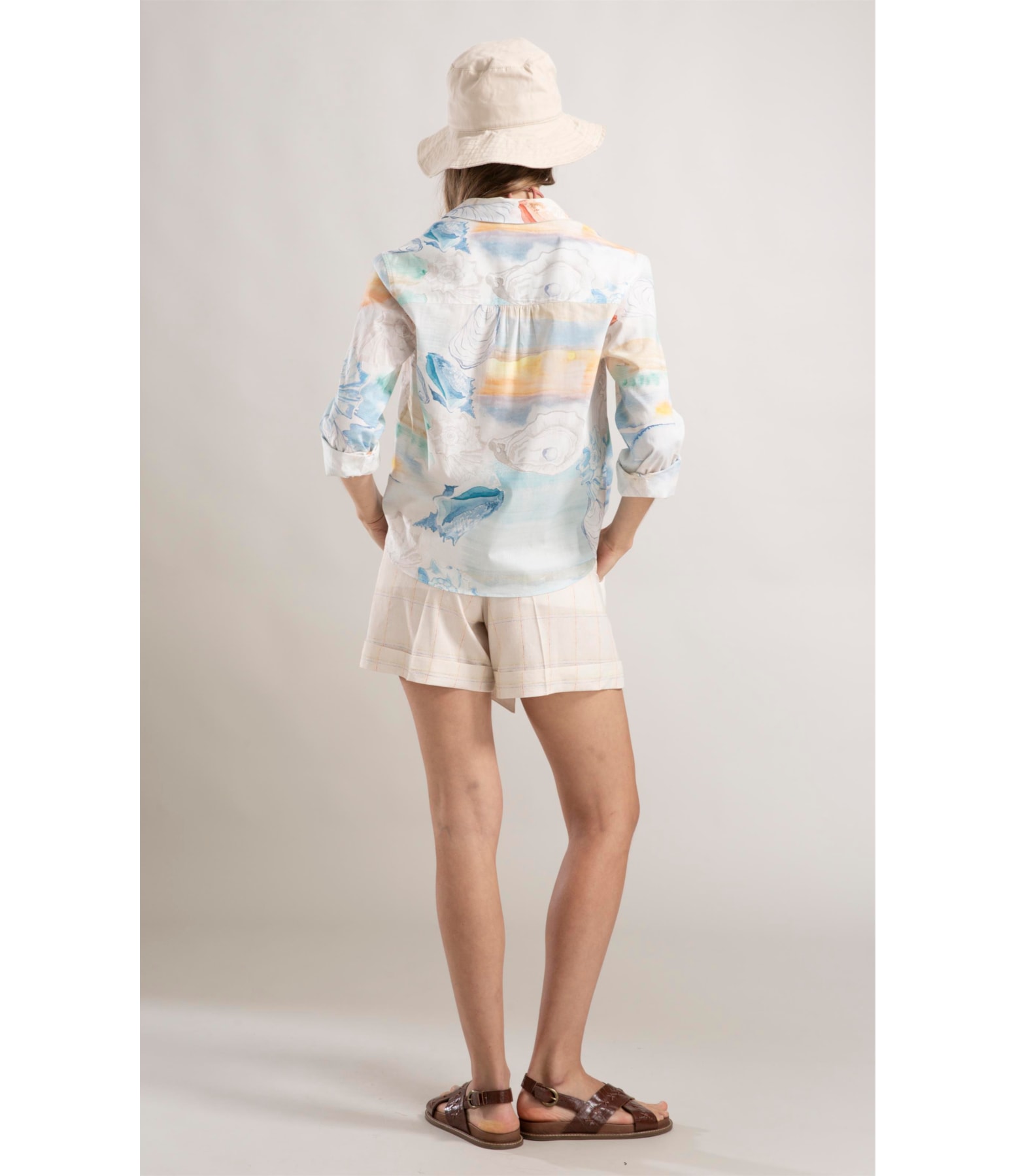 Camisa Sardênia Paisagem Conchas Azul Claro