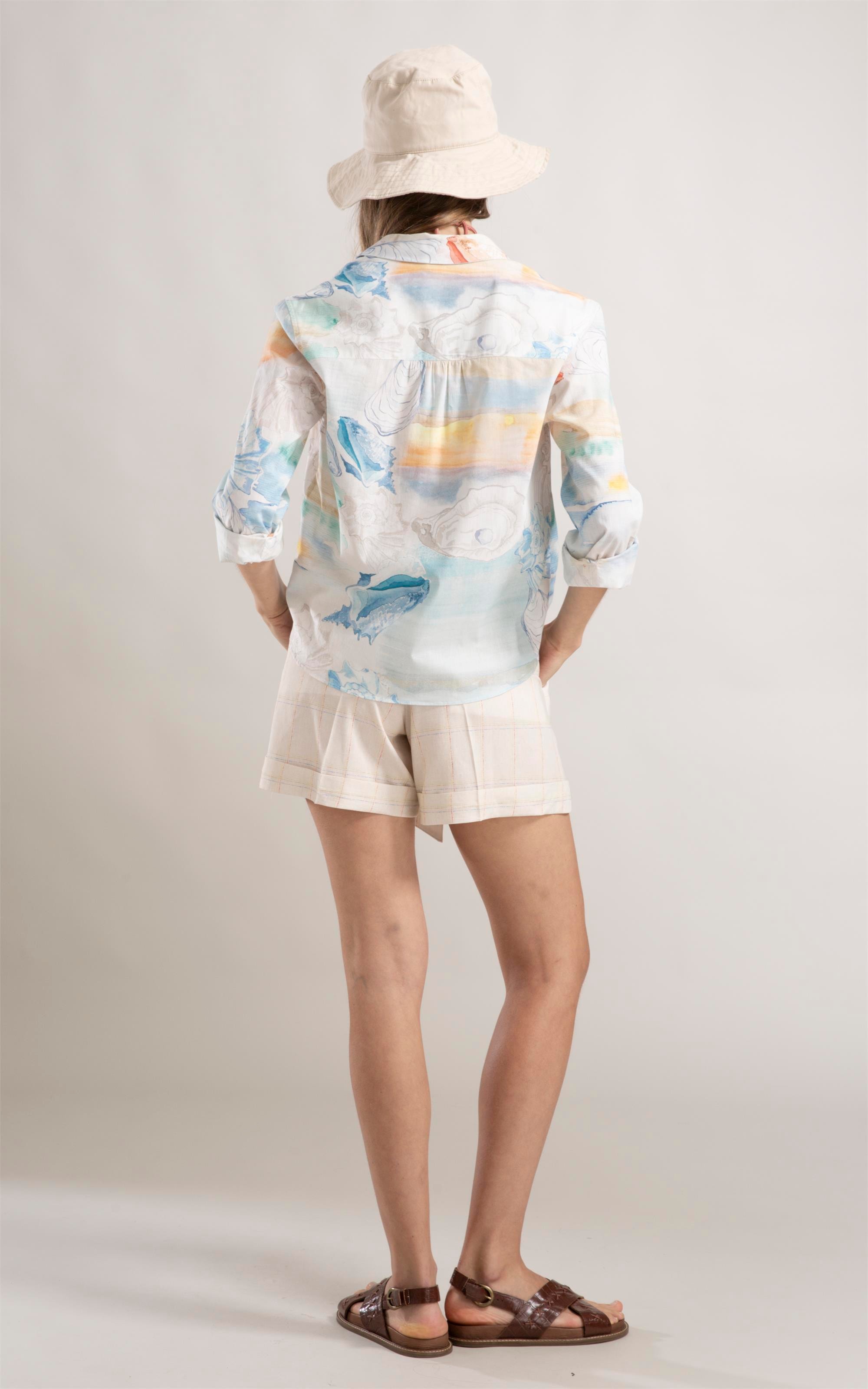 Camisa Sardênia Paisagem Conchas Azul Claro