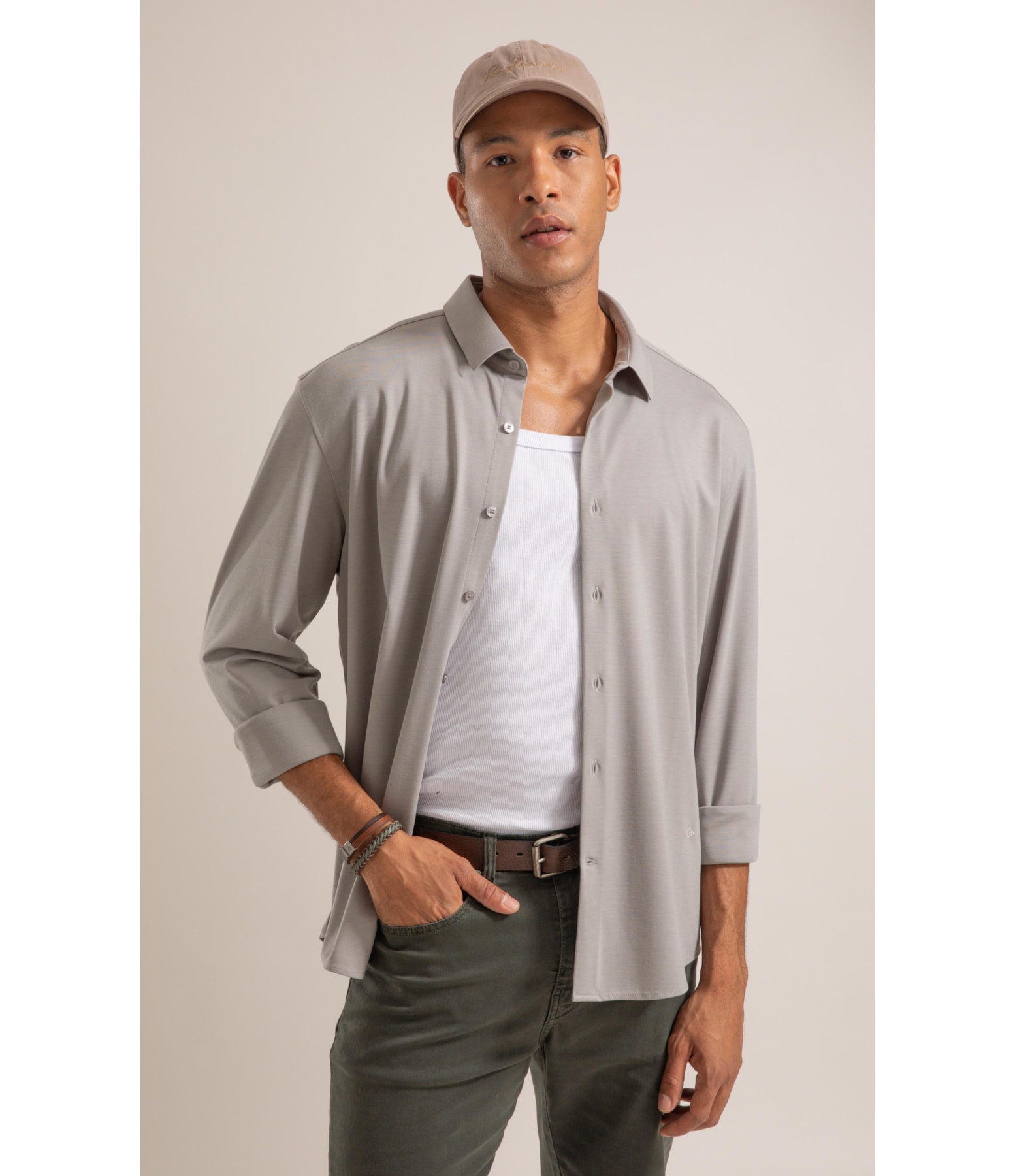 Camisa Slim Cinza Claro
