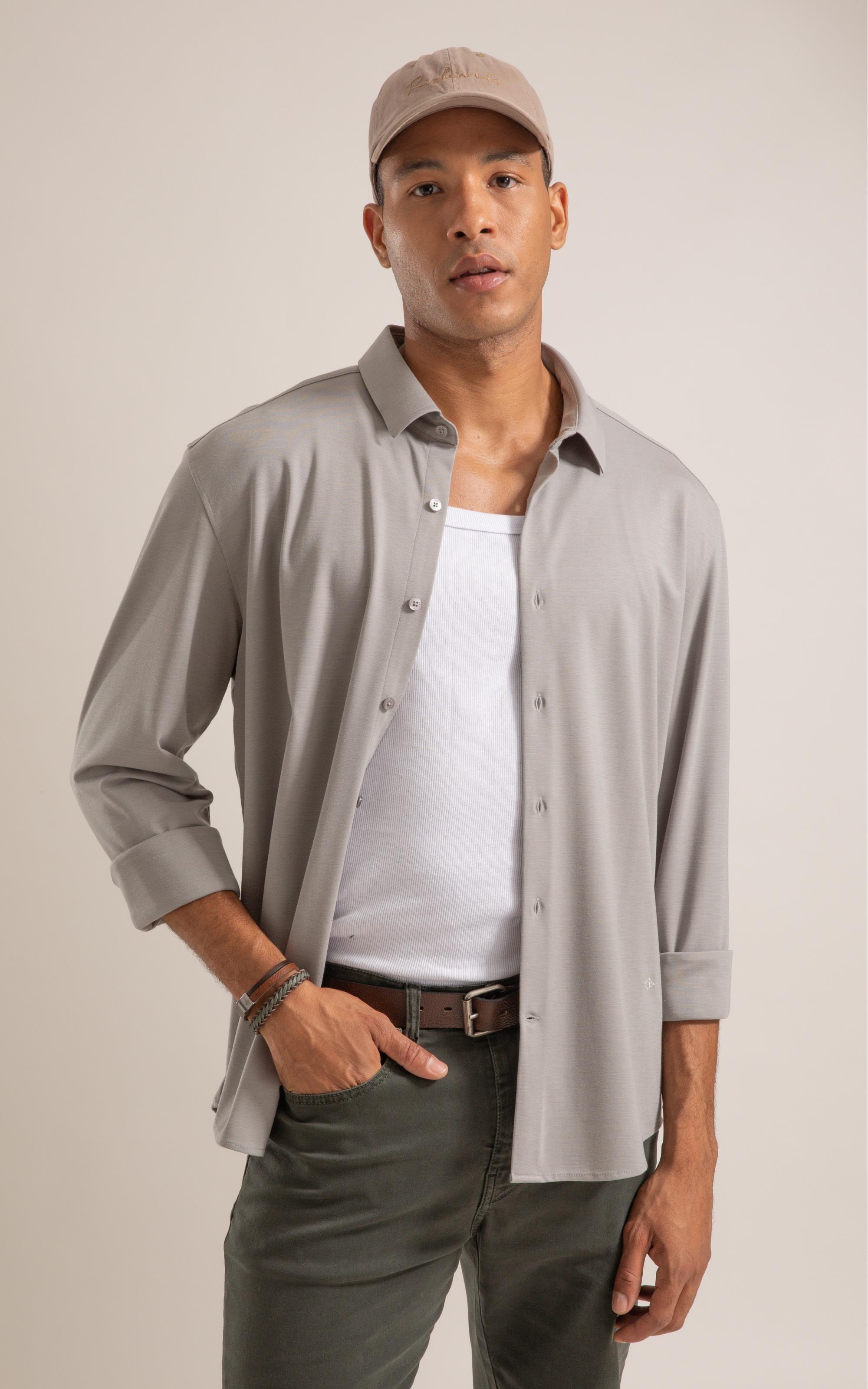 Camisa Slim Cinza Claro